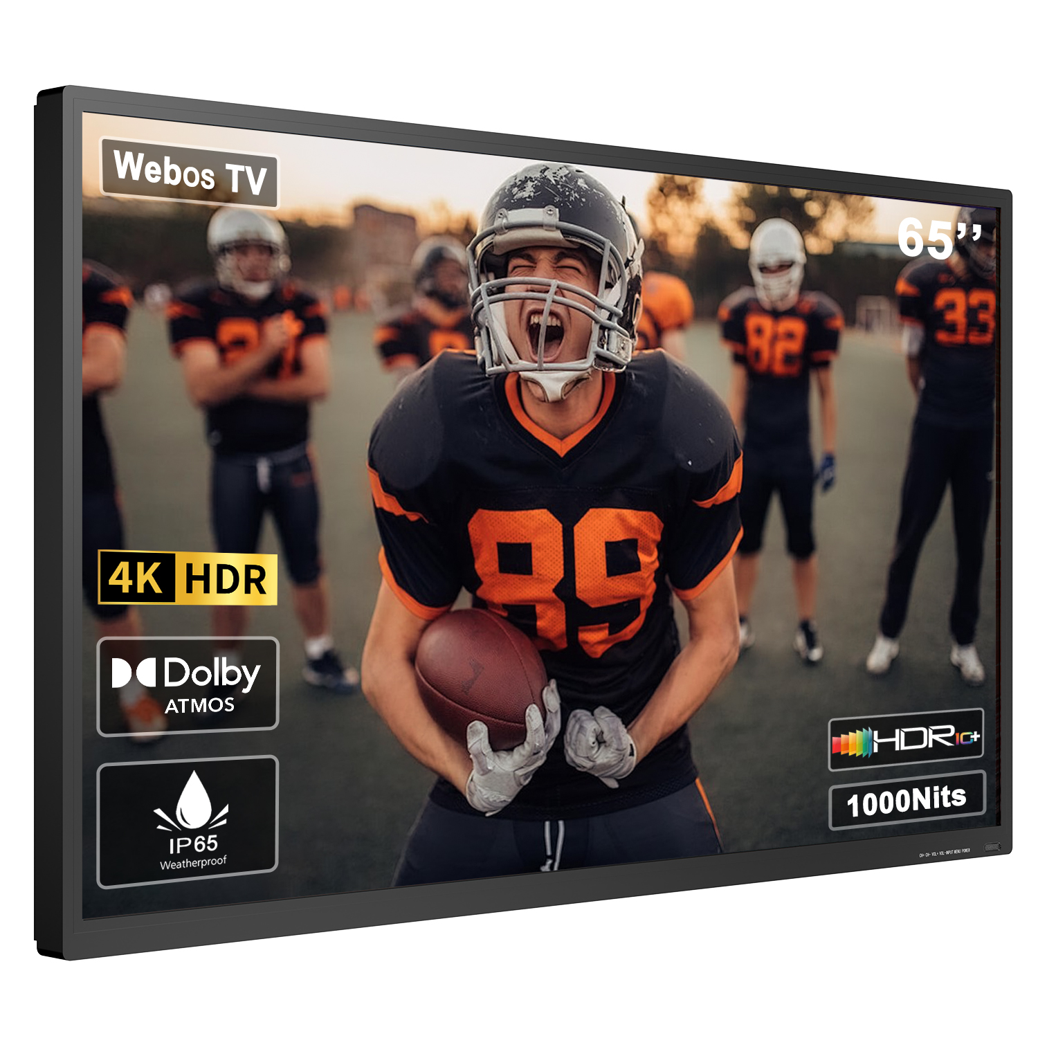 thumbnail video image 2 of Fantasyview 55" Outdoor TV, 4K UHD, 1000-Nit, IP65 Weatherproof, HDR10, Dolby Audio, Rust-Resistant Aluminum, for Partial Sun, 2 of 14