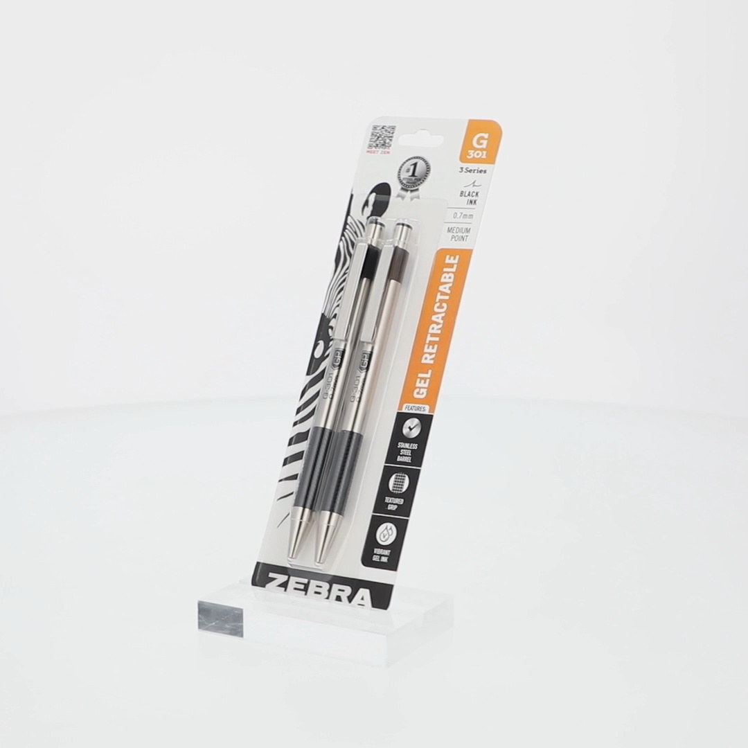 Zebra G-301 Stainless Steel Retractable Gel Pen, 0.7mm, Black Ink