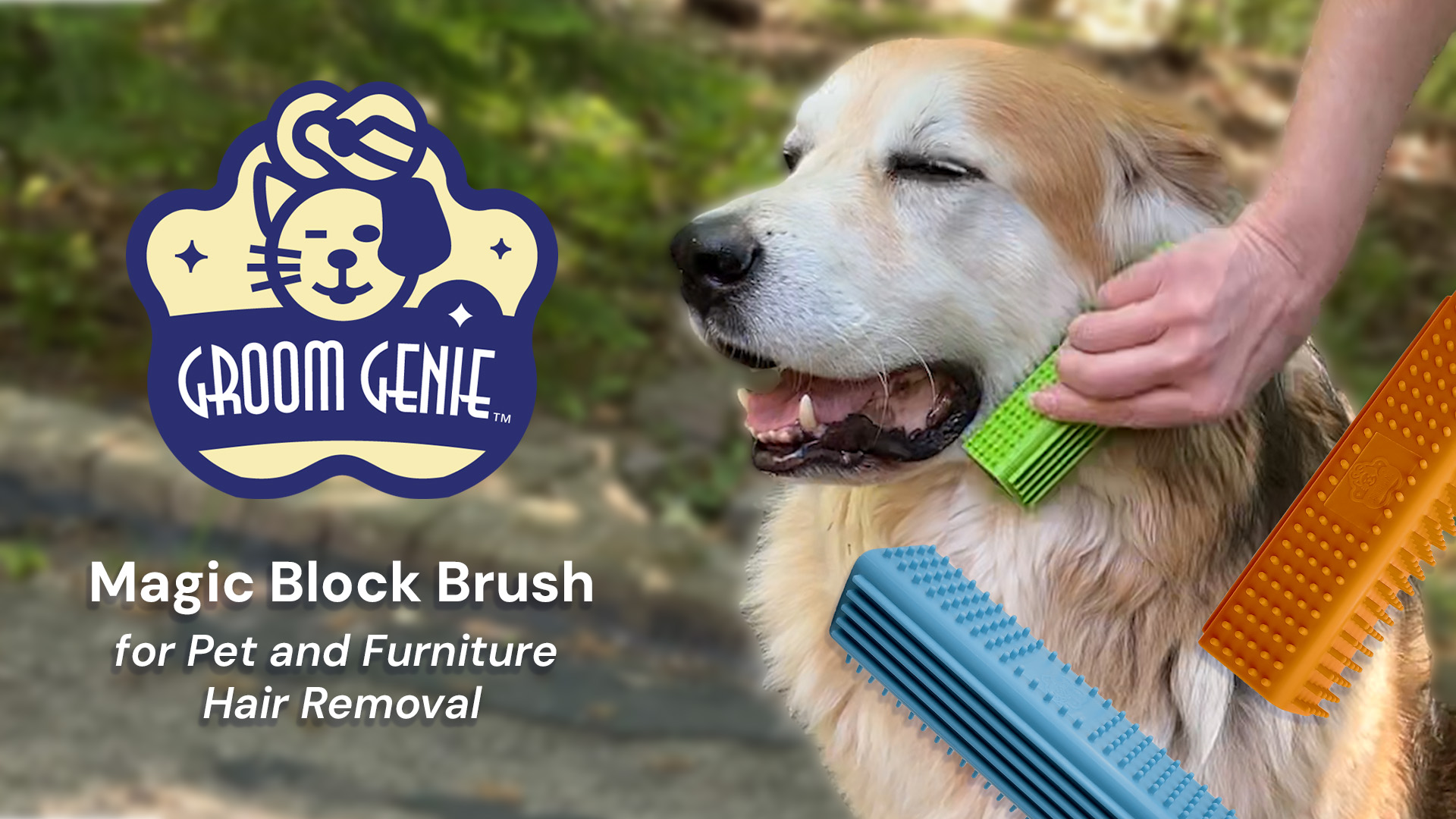 thumbnail video image 2 of Groom Genie The Magic Block Pet Hair Removal Brush in Blue, 2 of 7