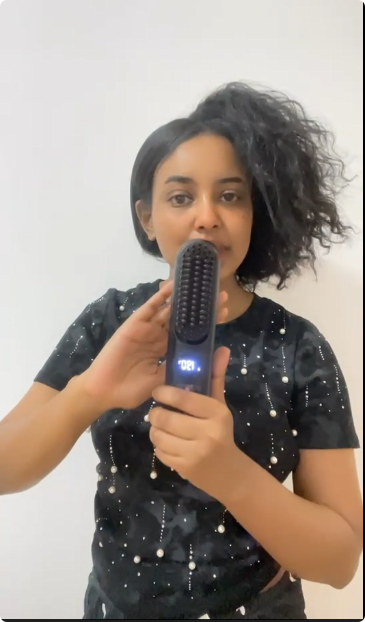 thumbnail video image 2 of GENAI Compact Professional Plastic Hair Straightening Brush, Anti-Static Technology, Purple, 2 of 12