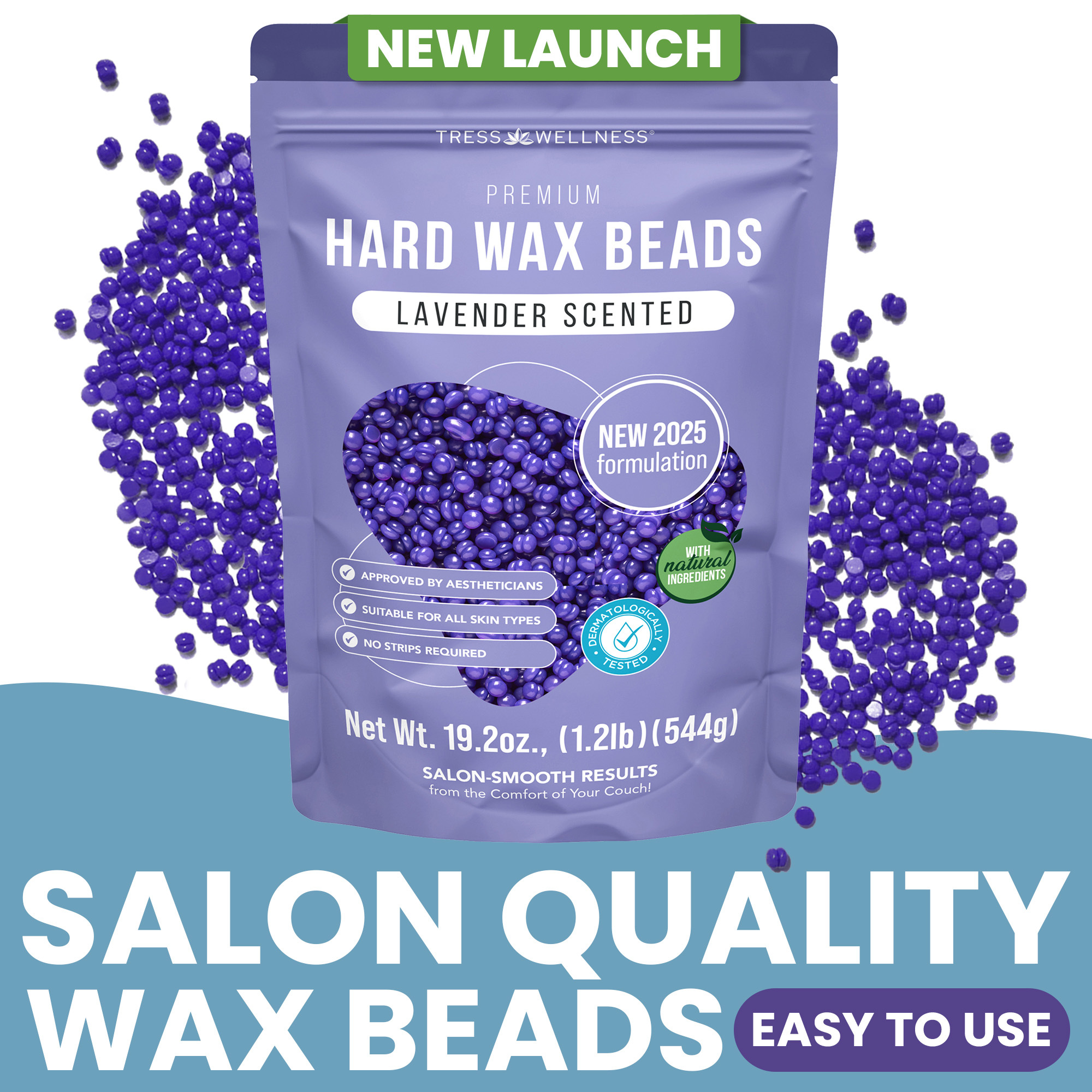 thumbnail video image 3 of Tress Wellness Lavender Hard Wax Beads, Stripless Hair Removal Wax for Face and Body, 1.2 lb, 3 of 9