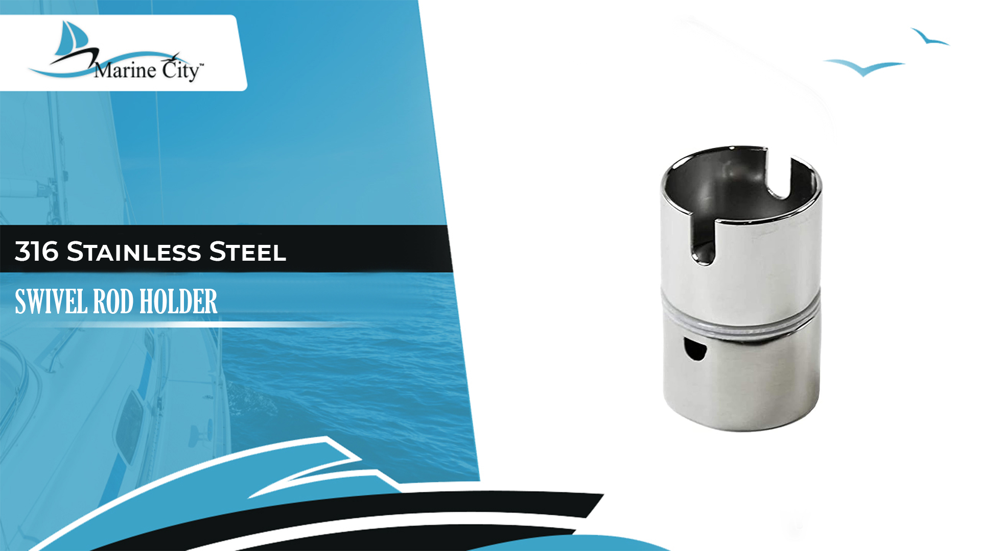 thumbnail video image 2 of MARINE CITY Swivel Rod Holder, Heavy-Duty 316 Stainless Steel, Corrosion-Resistant, Easy to Clean, Smooth Line Flow  Ideal for Boat, Marine, Yacht Pack of 1, 2 of 8