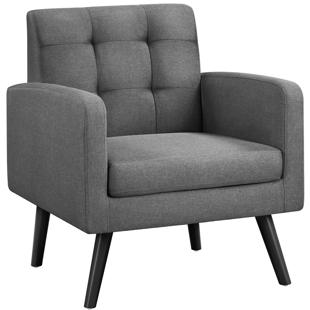 thumbnail video image 2 of Topeakmart Modern Fabric Arm Chair Tufted Accent Chair with Rubber Wooden Leg, Dark Gray, 2 of 11