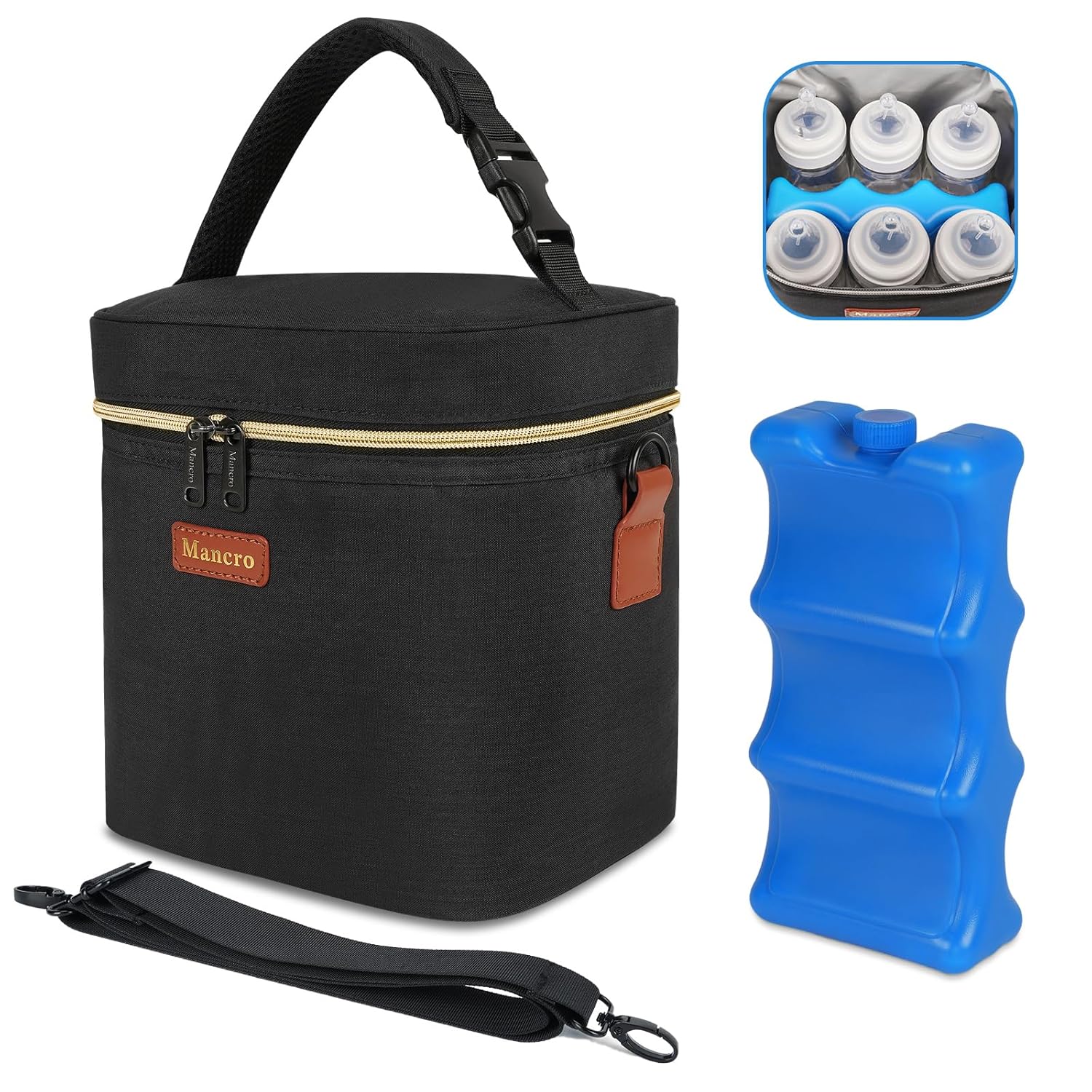 thumbnail video image 2 of Mancro Breastmilk Cooler Bag with Ice Pack, Insulated Bottle Bag for Nursing and Daycare, Black, 2 of 7