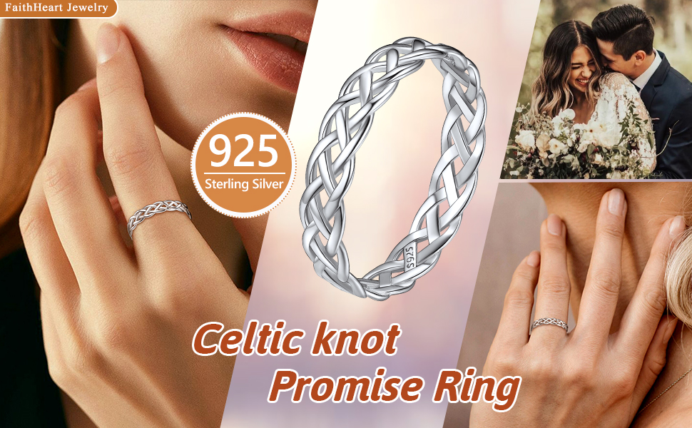 thumbnail video image 2 of FaithHeart 925 Sterling Silver Ring for Women, Stackable Simple Celtic Knot Ring Eternity Promise Engagement Wedding Band Jewelry Gift for Sister Daughter Size 10, 2 of 9