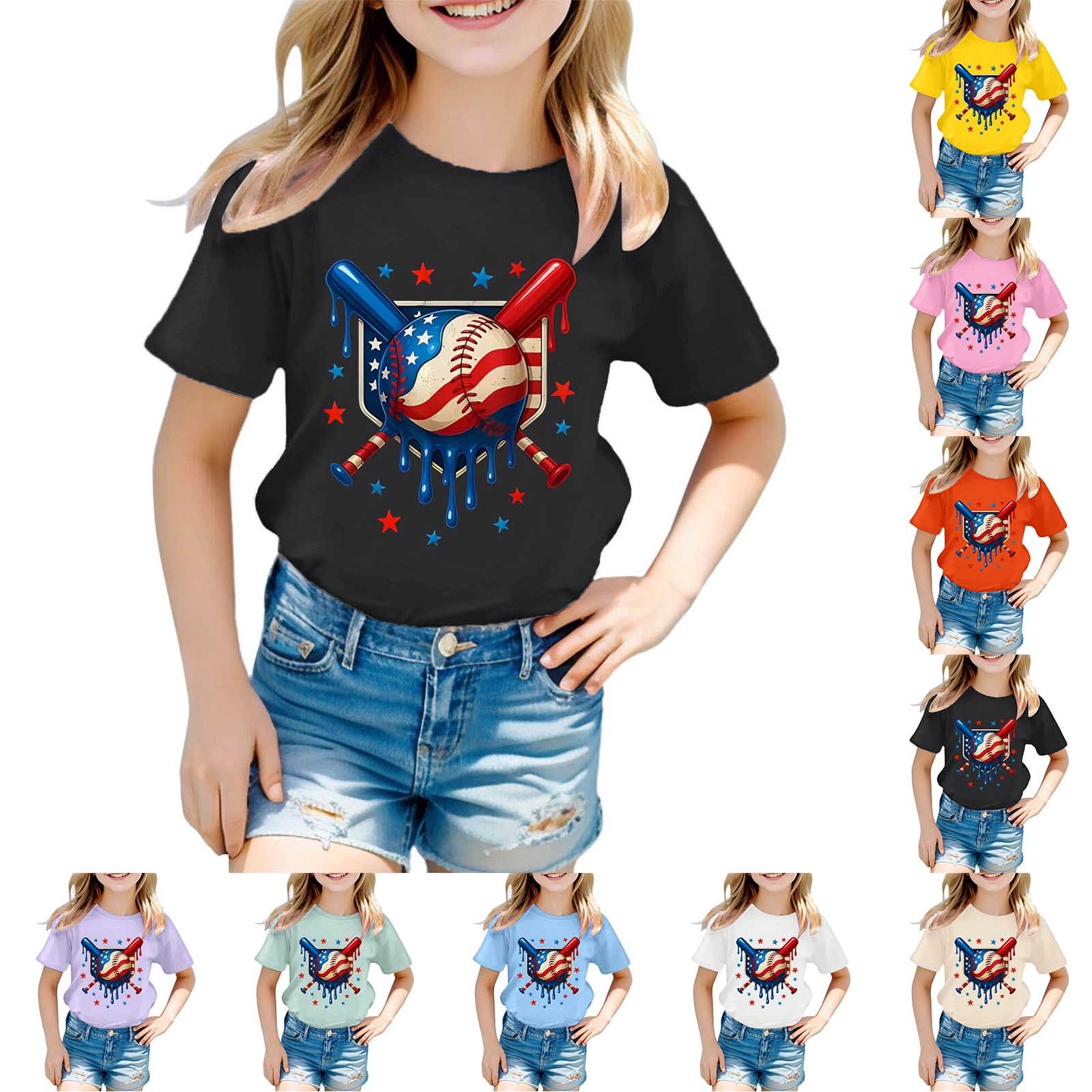 thumbnail video image 2 of WMQPNNS Shirts for Girl Kids Shirts 5t Casual Short Sleeve Crew Neck Tops Loose Fit Printed Cotton Tops Shirts Graphic Tee Shirt for Summer(Size 12-13 Years, White-1), 2 of 5