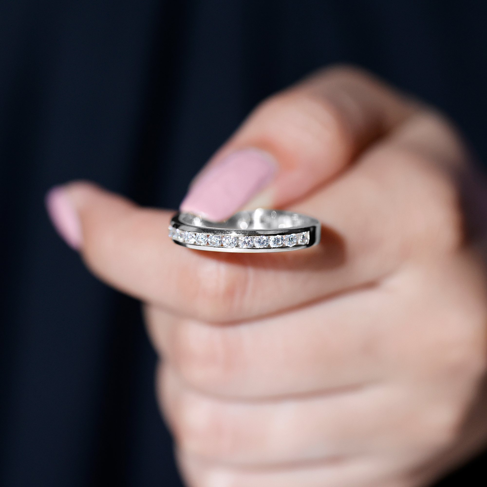 thumbnail video image 2 of Rosec Jewels 1 CT Certified Moissanite Half Eternity Ring for Women, Round Cut Moissanite Ring in Channel Setting, 18K Yellow Gold, US 6.50, 2 of 9