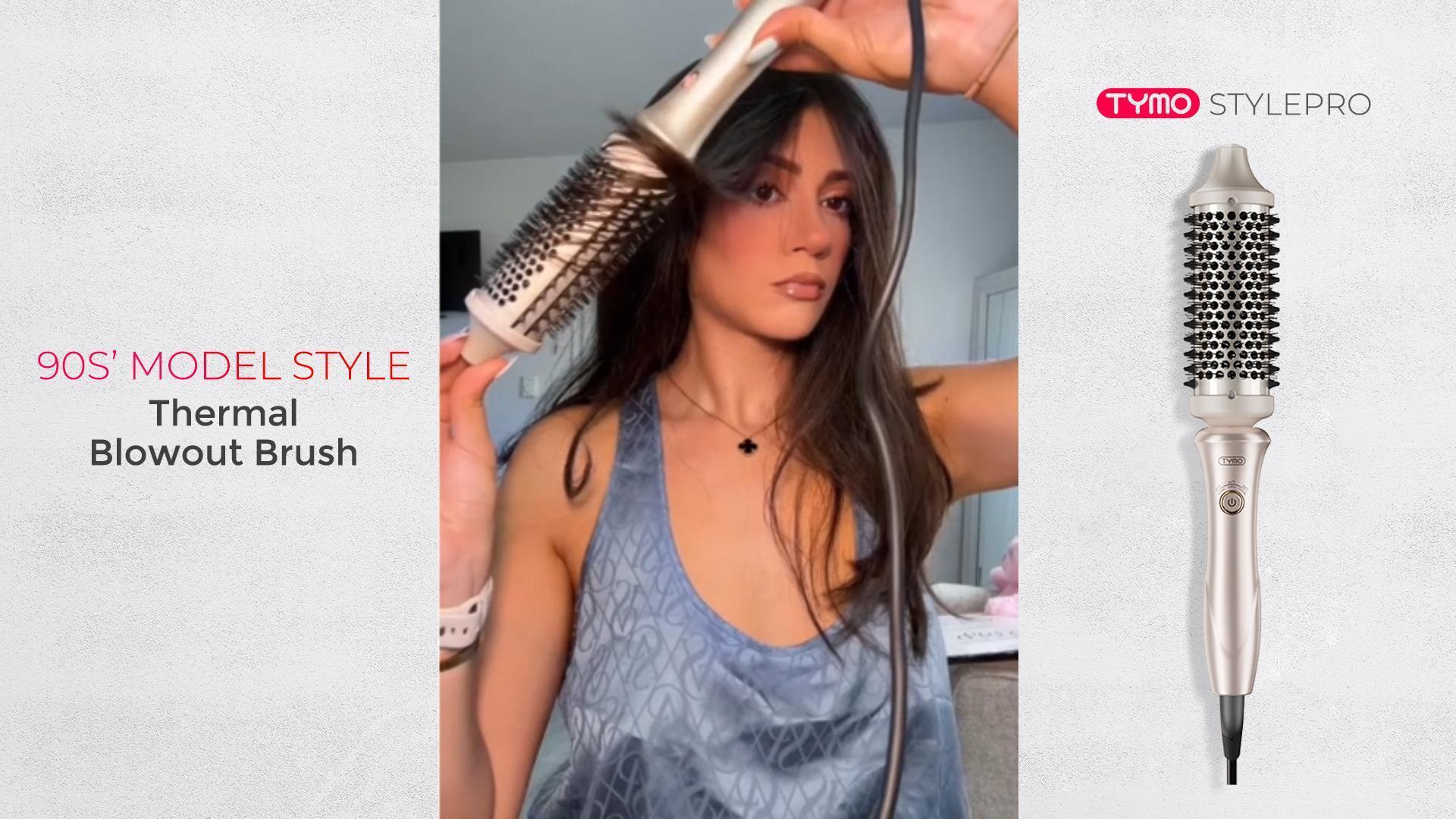 thumbnail video image 2 of TYMO STYLUX Thermal Brush, 3-in-1 Heated Round Brush for Blowouts, Straightening & Curling, 1.7-inch Ceramic Barrel, Dual Voltage, Gold, 2 of 9