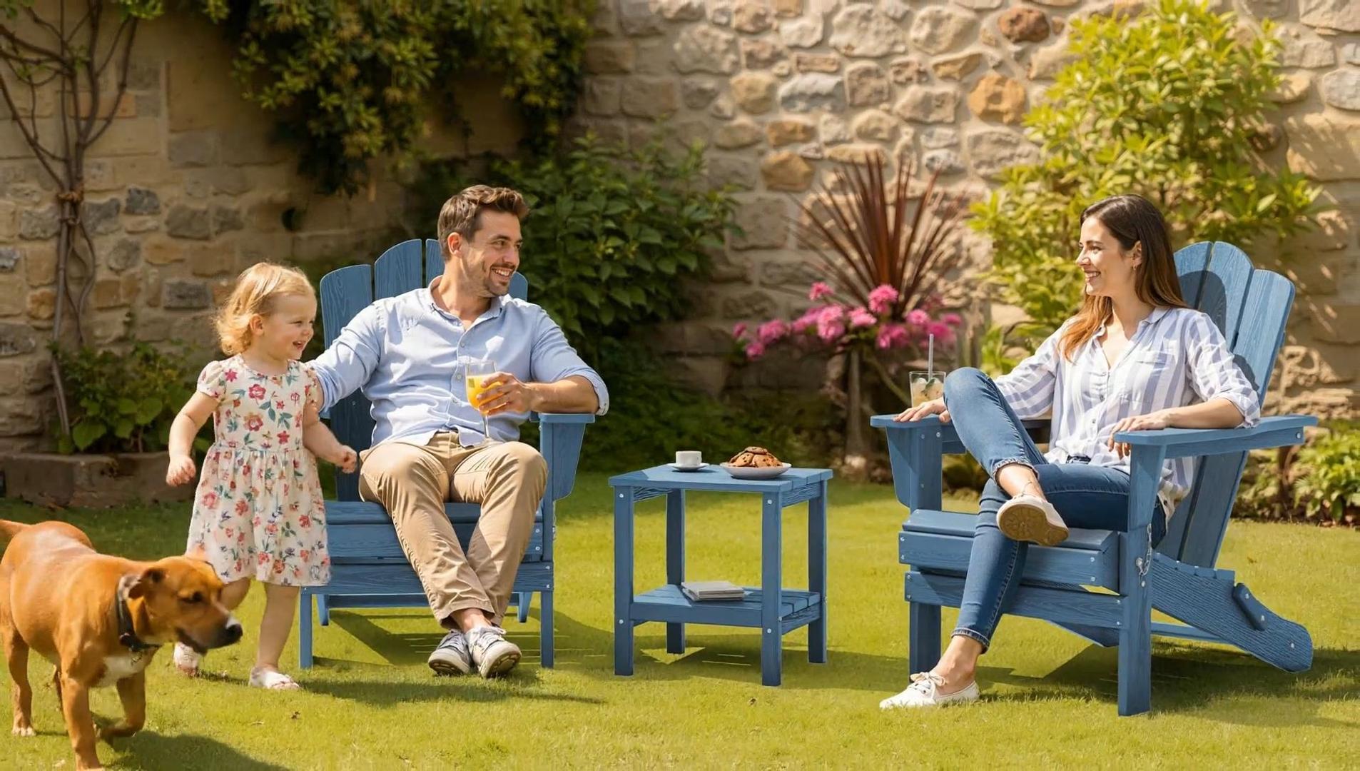 thumbnail video image 2 of KINGYES Outdoor Folding Adirondack Chair, HDPE All-Weather Patio Fir Pit Chairs, Gray, 2 of 11