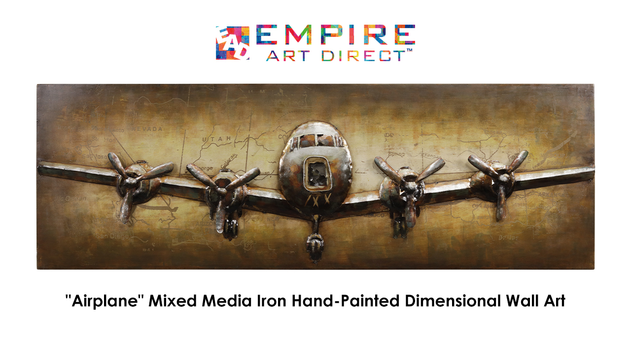 thumbnail video image 2 of Empire Art Direct "Airplane" Mixed Media Iron Hand Painted Dimensional Wall Art Sculpture, 2 of 7