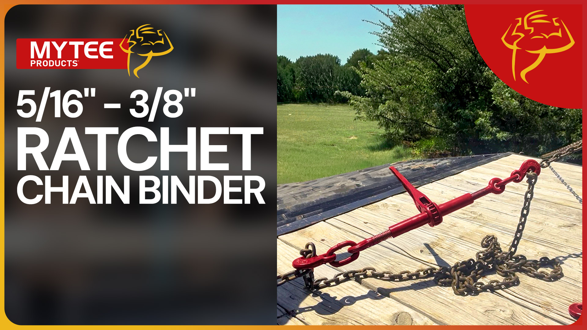 thumbnail video image 2 of 5/16" - 3/8" Ratchet Binder and 5/16" x 20' Grade 70 Chains Kit With Steel Corner Protectors, 2 of 10