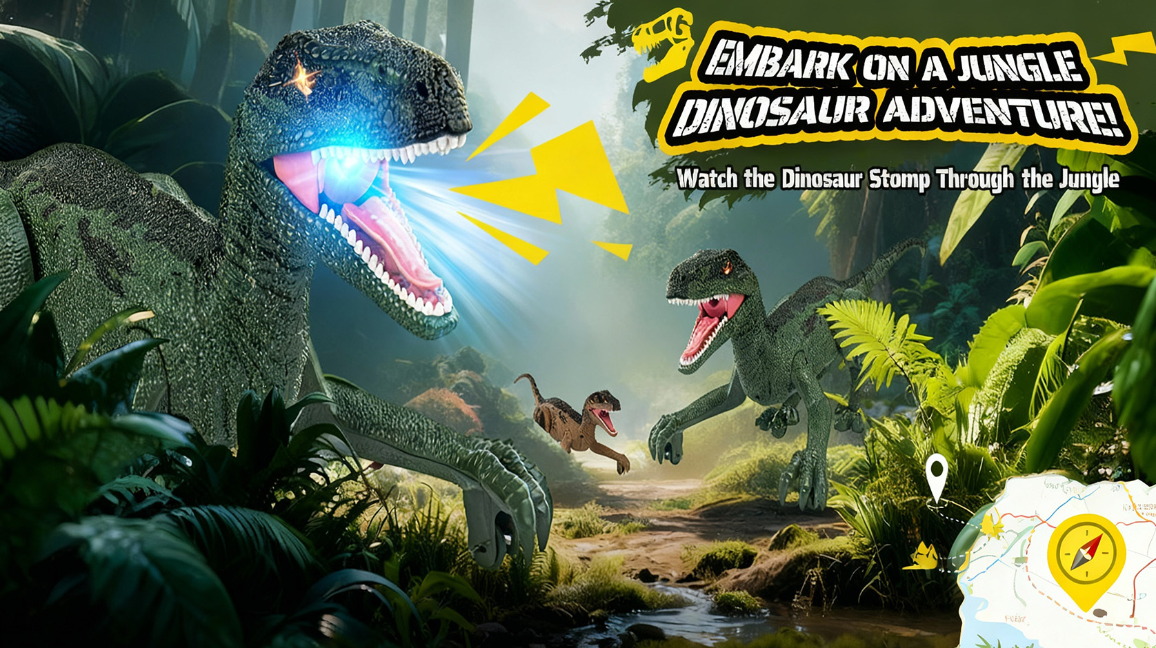 thumbnail video image 2 of Track Seven Dinosaur Toys for Kids 3-5, 5-7, 8-12, 2.4GHz Remote Control Dinosaur with Walking, Realistic Sounds, Demo Mode, Rechargeable Jurassic Toys for Birthdays, Parties, Children’s Day, Brown, 2 of 10