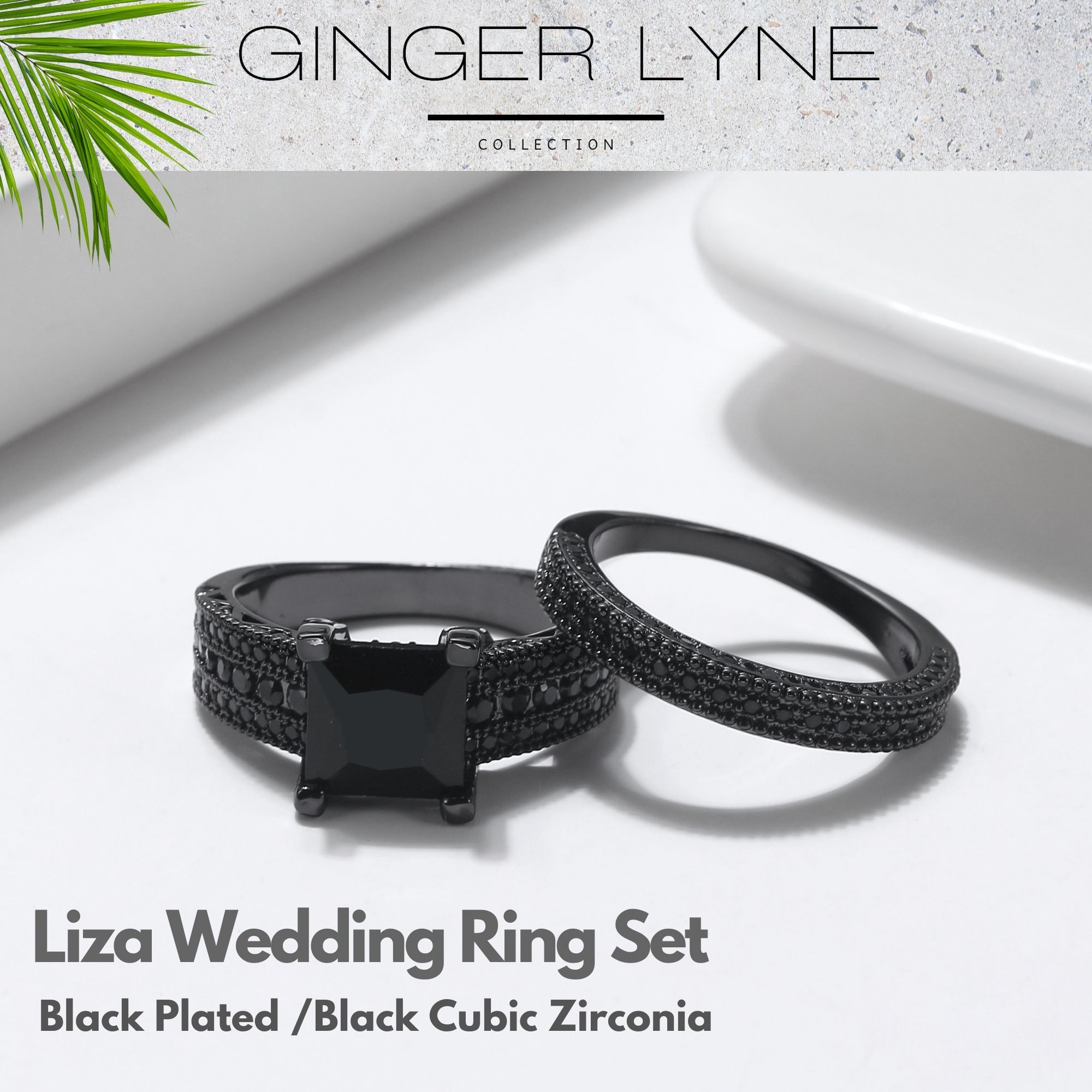 thumbnail video image 2 of Liza Black Wedding Ring Set for Woman Cz Gothic  Engagement Ring Ginger Lyne Collection, 2 of 7