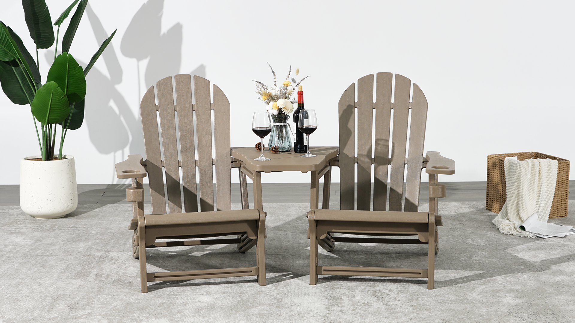 thumbnail video image 2 of WestinTrends Azura Outdoor HDPE Adirondack Chairs With Connecting Table Tray (Set of 2), Gray, 2 of 16