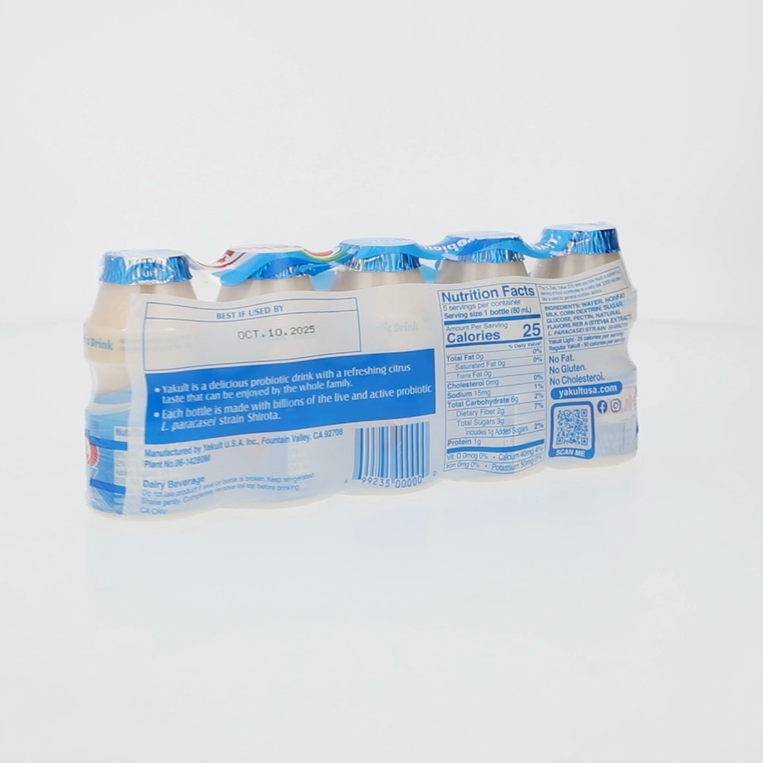 Yakult Light Nonfat Probiotic Drink, 2.7 fl. oz., 5 Bottles Gluten