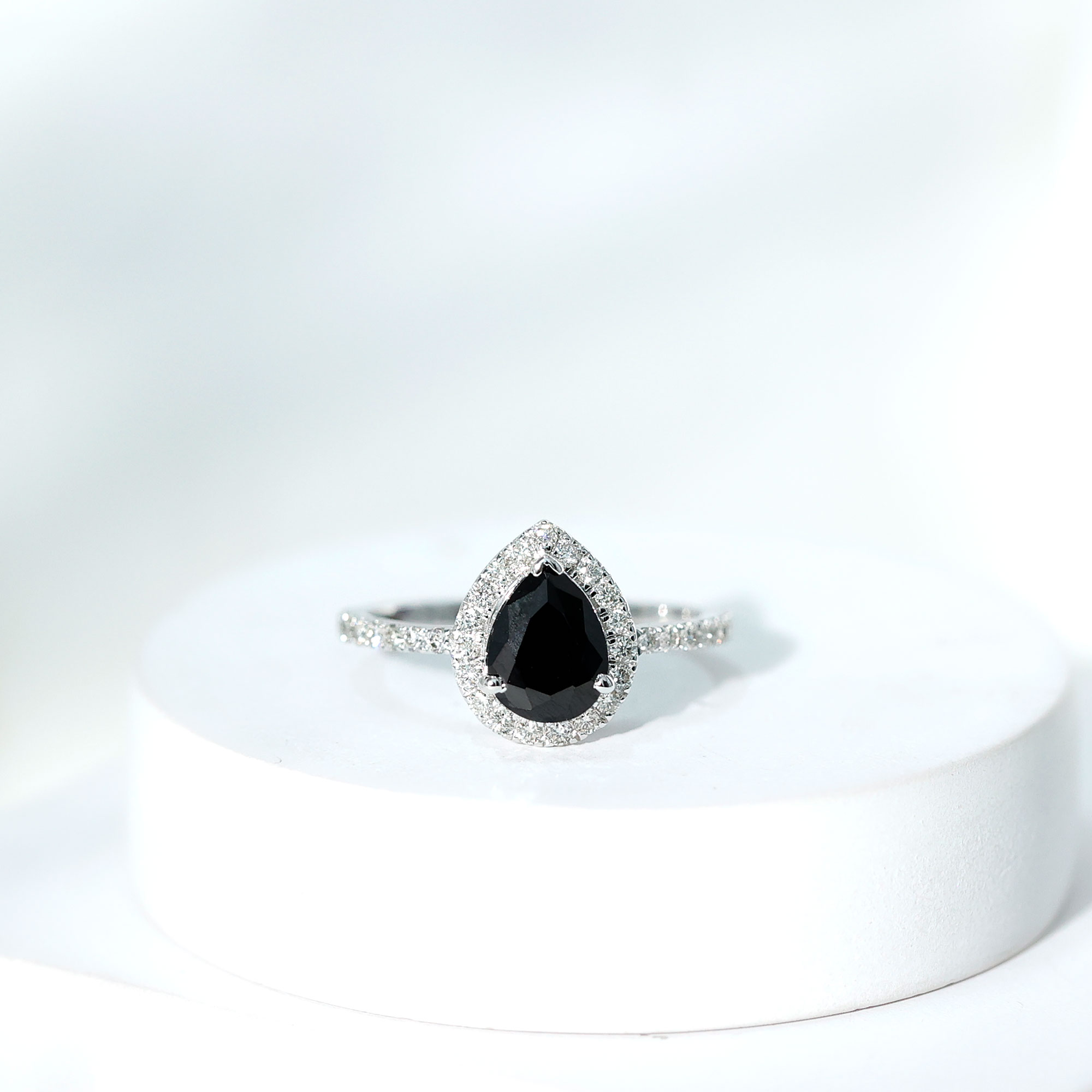 thumbnail video image 2 of Rosec Jewels Black Onyx Teardrop Engagement Ring with Halo - Black Onyx Diamond Ring (6X8 mm Pear Onyx, AAA Quality Certified), 14K White Gold, US 7.00, 2 of 9