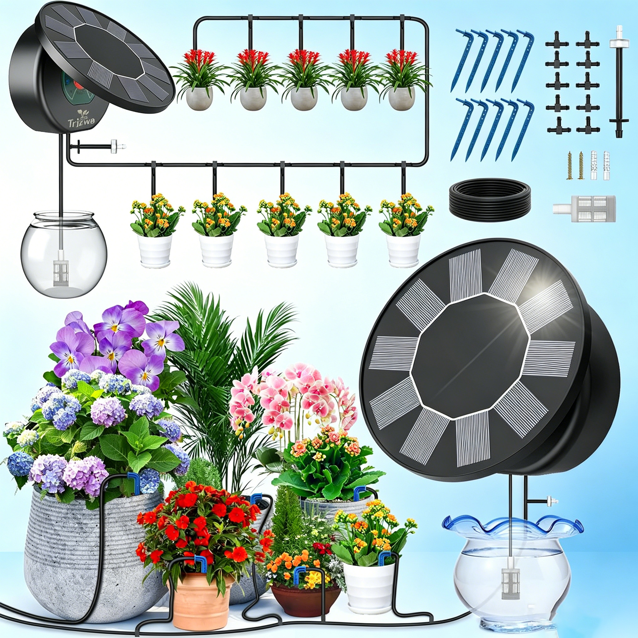 TRJZWA Solar Automatic Drip Irrigation System Kit, DIY Installation ...