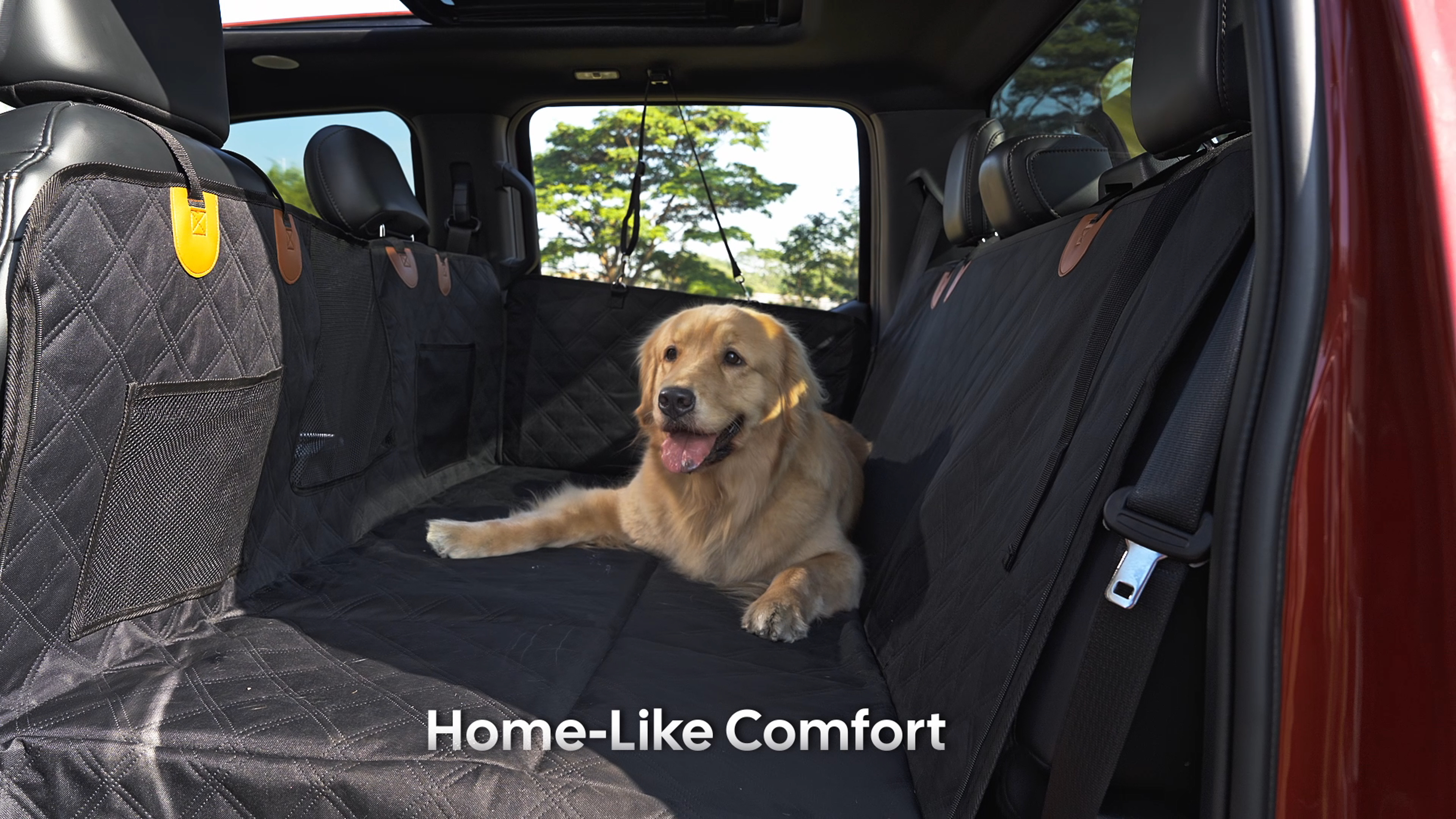 thumbnail video image 2 of Witem Heavy-Duty Dog Car Back Seat Cover, Flat Solid Hard-Base Extender for 2-3 Large Dogs, Waterproof Scrachproof Hammock Protector for Full-Size Crew Cab Trucks & SUVs, XL, Black, 2 of 9