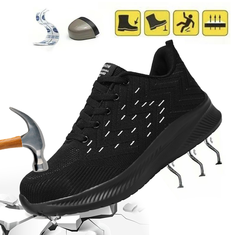 thumbnail video image 2 of Men's Black and Red Steel Toe Safety Shoes - Slip Resistant，Puncture Proof ，Anti-Crush，Airflow，Durable for Construction, Kitchen, Hospital Work, 2 of 9