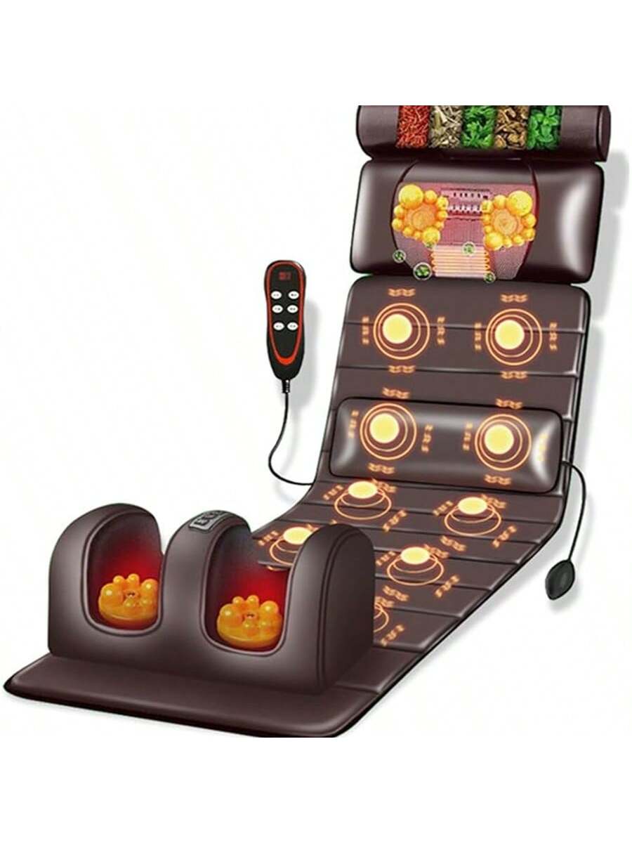 thumbnail video image 2 of Sanie Full Body Massage Mat with Heat, 10 Vibration Massage Nodes & Adjustable Head Pillow, Foldable Design for Back Neck Leg Pain Relief, Remote Control, 2 of 10