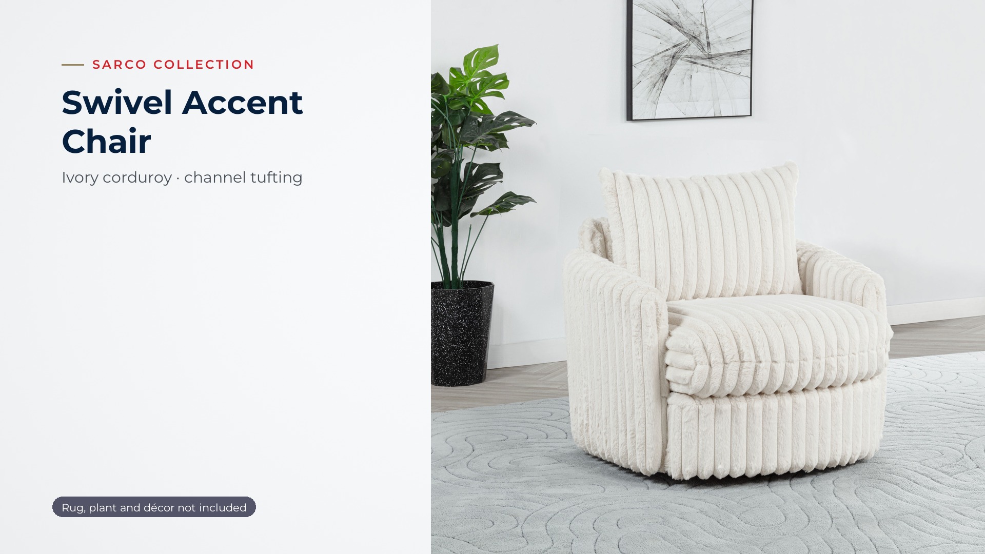 thumbnail video image 2 of Coaster Sarco Corduroy Upholstered Swivel Accent Arm Chair, Ivory, 2 of 12