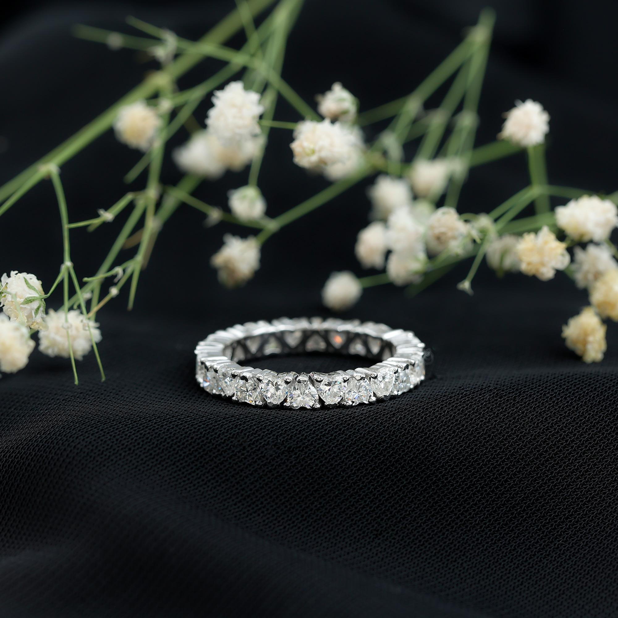 thumbnail video image 2 of Rosec Jewels Full Eternity Ring with Heart Shape Moissanite for Women (2.75 CT, D-VS1 Grade), 18K Yellow Gold, US 12.00, 2 of 8