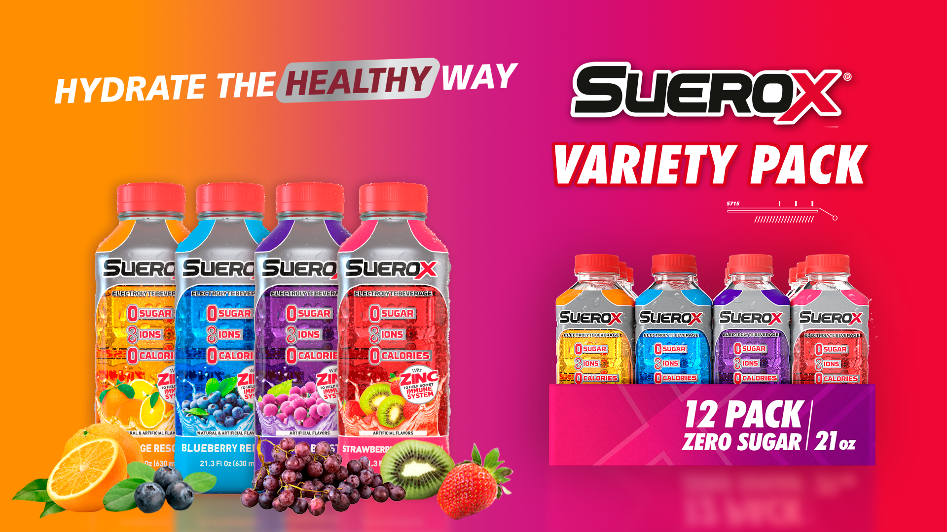 thumbnail video image 2 of SueroX Zero Sugar Electrolyte Hydration Drink, Variety Pack Pack, 21 oz, 12 ct, 2 of 10