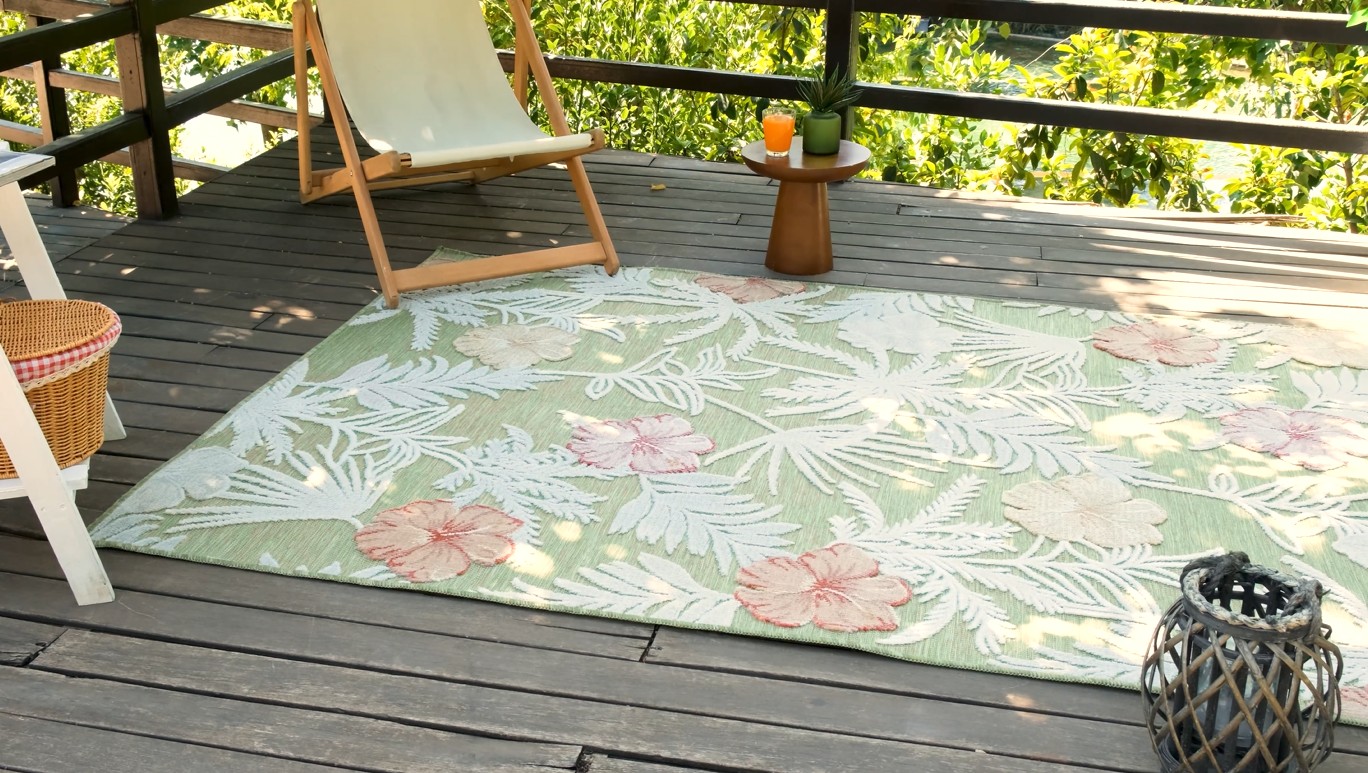 thumbnail video image 2 of Luxe Weavers Floral Tropical Palm Leaf Green 6x9 Outdoor Area Rug, Botanical Carpet, 2 of 10