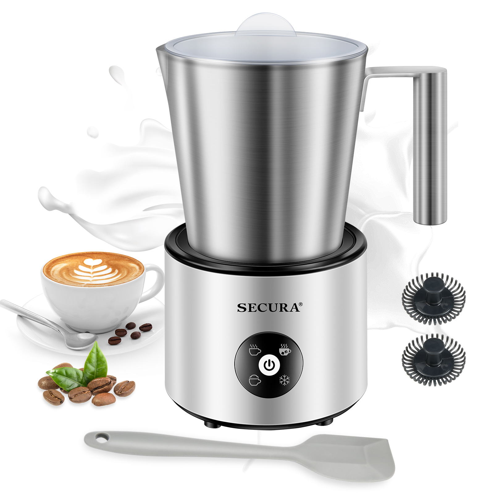 thumbnail video image 2 of Secura Automatic Milk Frother, 4-in-1 Electric Milk Steamer, 17oz Detachable Hot/Cold Foam Maker, Milk Warmer for Latte, Cappuccinos, Macchiato, Hot Chocolate, with Silicone Spatula & 2 Whisks, 2 of 7