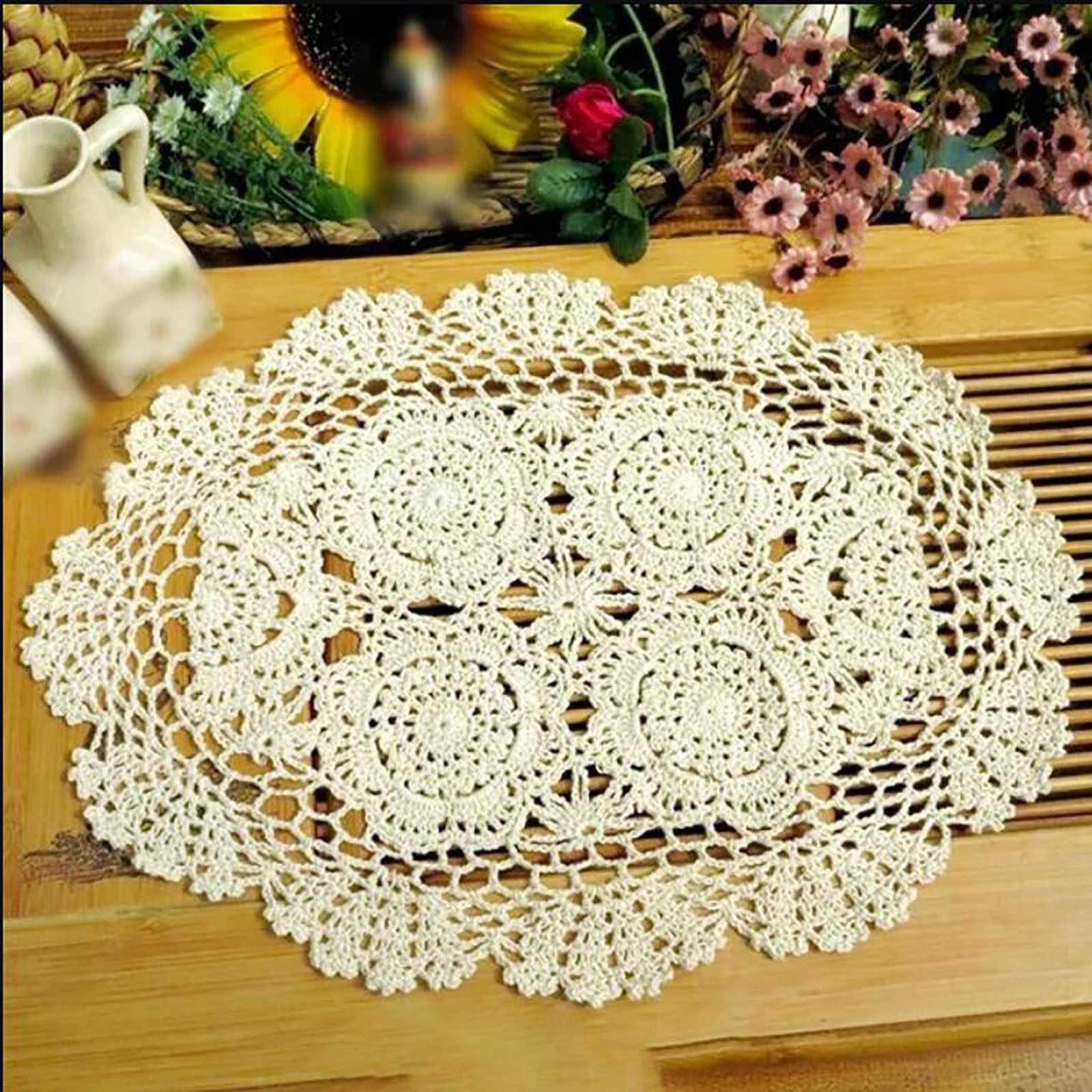 thumbnail video image 2 of Coziro Handmade Crochet Lace Doily Table Placemat, White Washable Woven Round Dining Table Mat, Decorative Hollow-Out Centerpiece for Home Kitchen, 1 Pack, 2 of 8