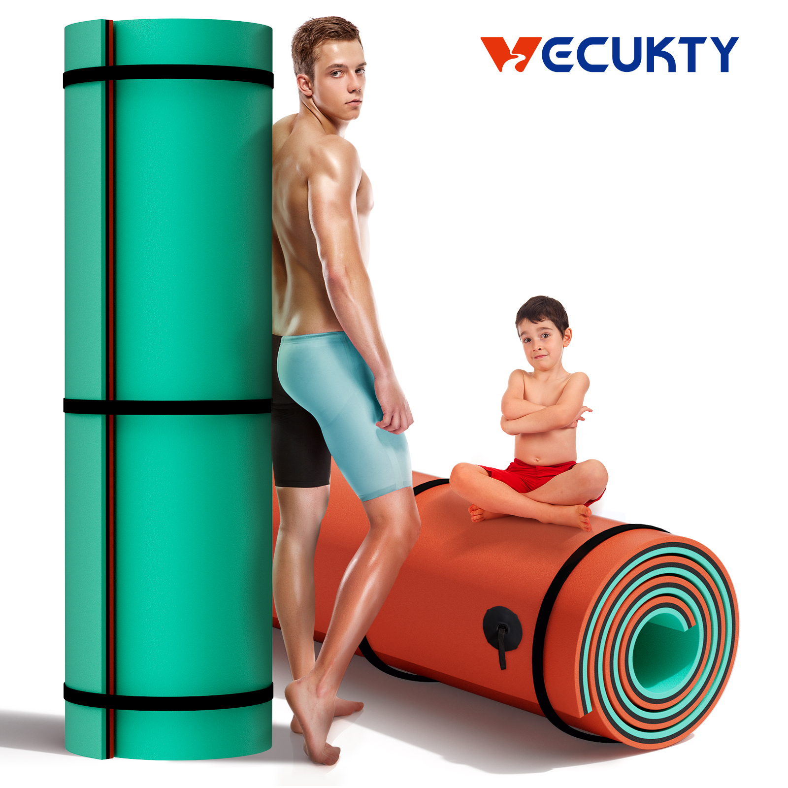 thumbnail video image 2 of Vecukty Multi Person Floating Water Mat,8.5x 6 ft Lily Pad for Water Recreation,Tear Resistant XPE Foam for Beach, Ocean, Lake,Green&Orange, 2 of 10