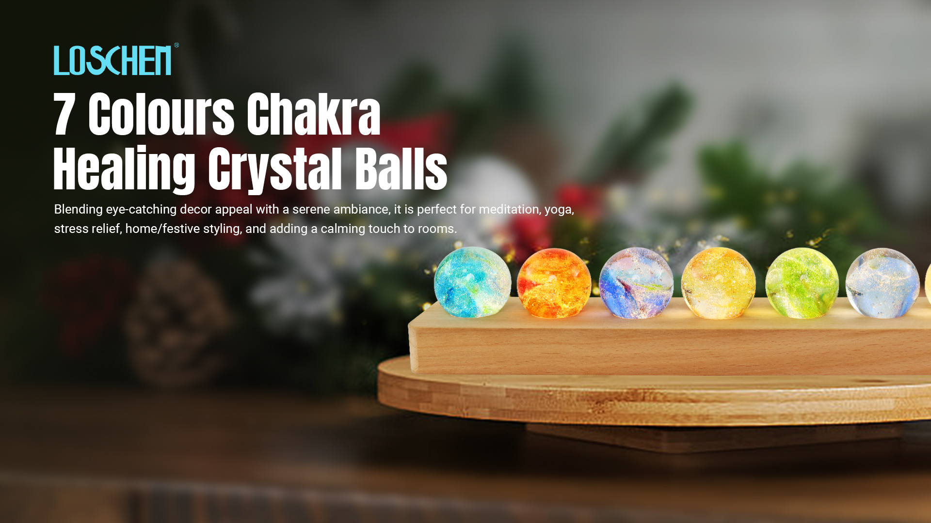 thumbnail video image 2 of LOSCHEN 7 Chakra Natural Healing Spheres with LED Wooden Stand 40mm Crystal Quartz Stones for Meditation Energy Balancing Decor, Yoga Zen Home Office Desk Ornament, 2 of 9