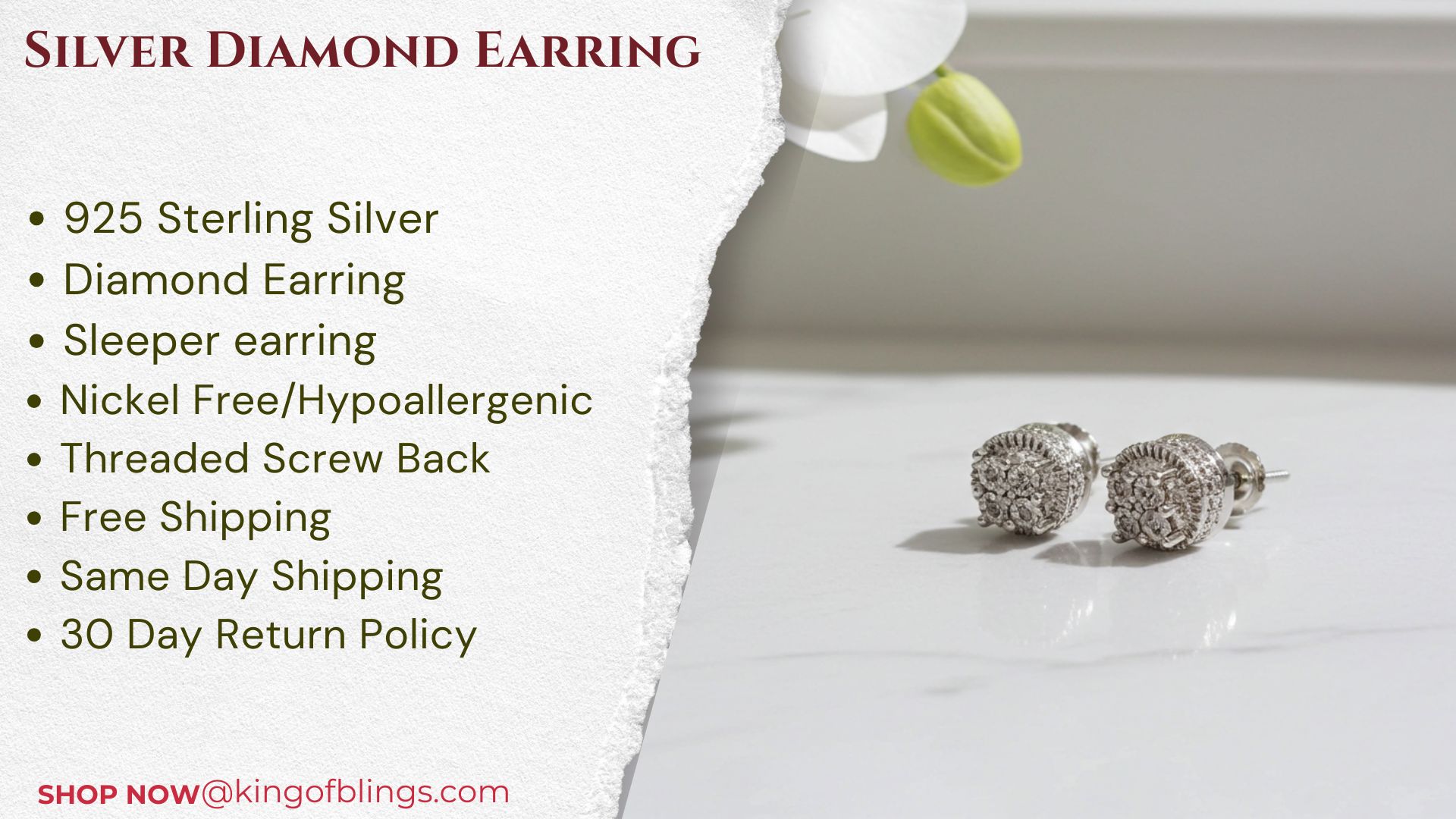 thumbnail video image 2 of King of Bling's 0.05ct Diamond Sterling Silver White For Men's & Women's Stud Round Earrings, 2 of 14