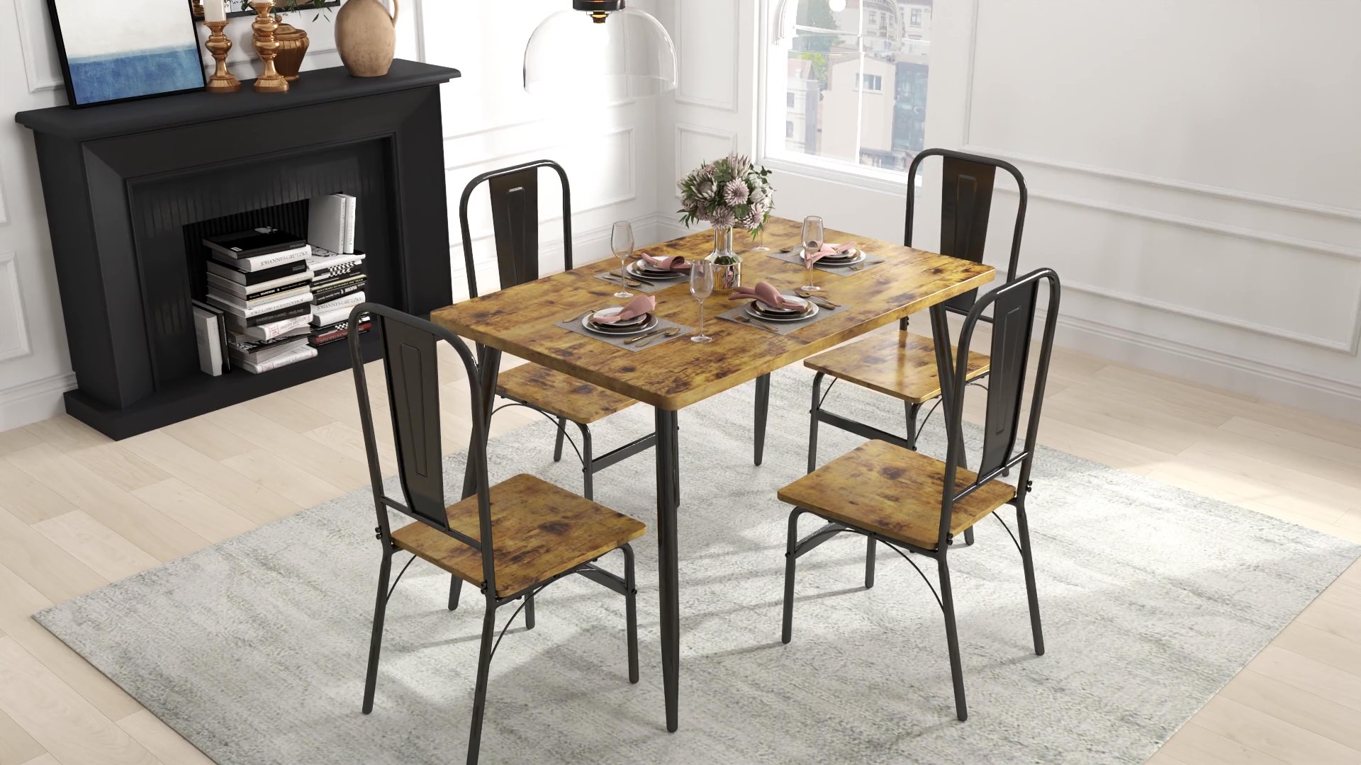 thumbnail video image 2 of Lofka Dining Table Set for 4, 5 Piece Kitchen Table and Chairs Set for Small Spaces,Soft Seat,Modern Dining Furniture Set,Retro Brown, 2 of 7