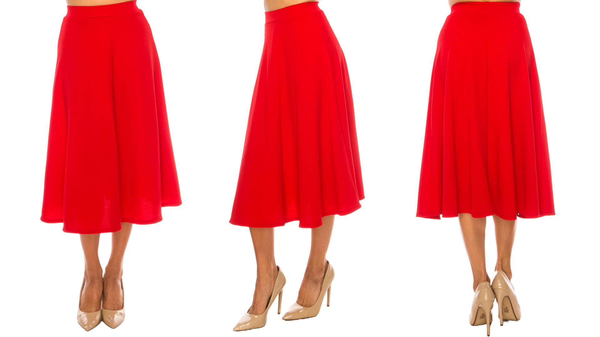 thumbnail video image 2 of Women's Flared Lightweight Elastic Midi A-Line Skirt - Comfortable and Stylish, 2 of 7