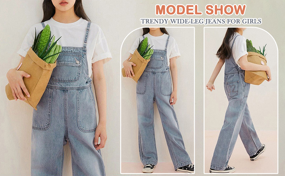 thumbnail video image 2 of JLMSPLWG Baggy Denim Jumpsuit for Girls Trendy Denim Overalls Teen Cute Y2K Jumpsuit Pants Kids Fashion Bib Work Outfits Girl Summer Clothes, 2 of 7