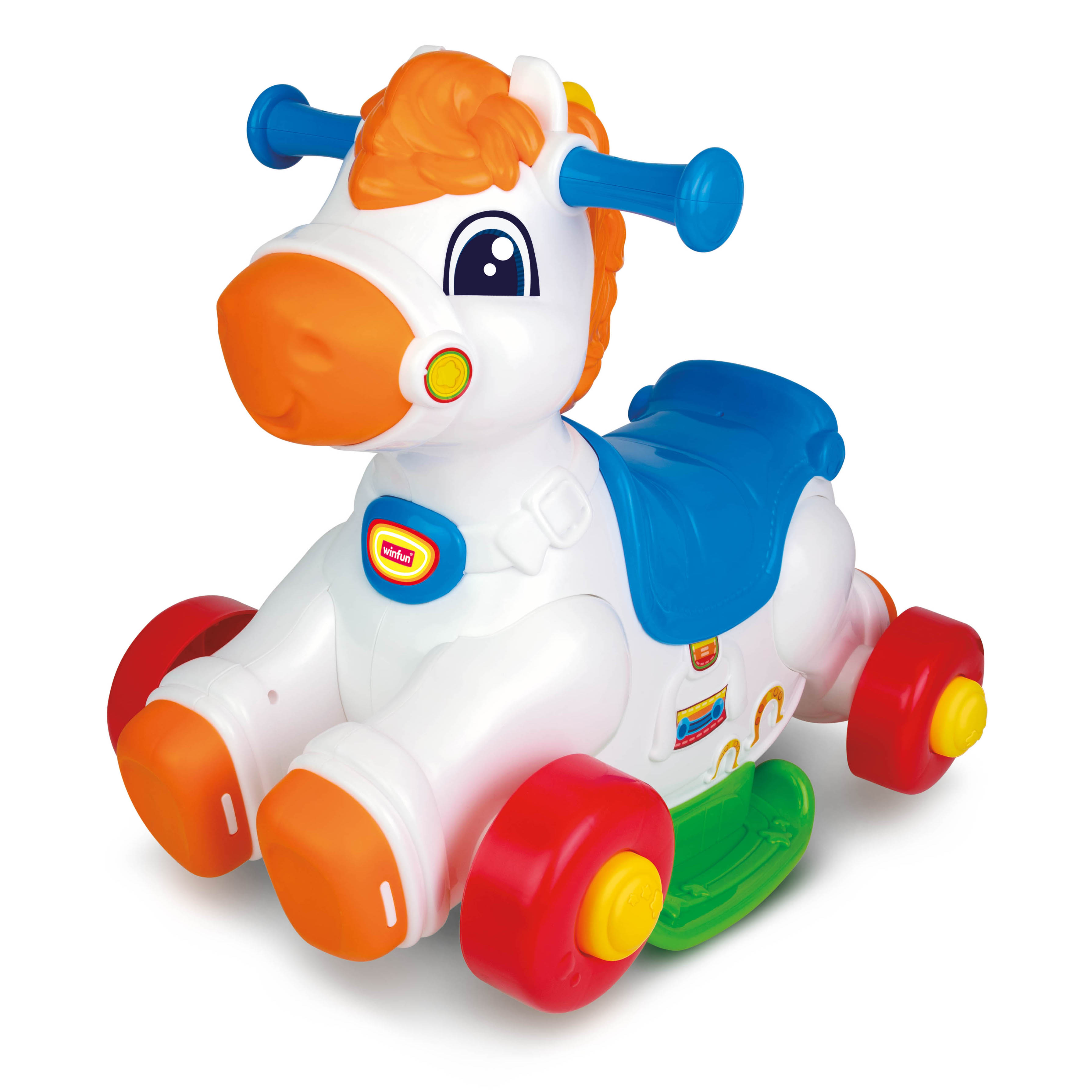 thumbnail video image 2 of Winfun Multi-Color Junior Rocking Horse with Interactive Features for Preschoolers, 2 of 7