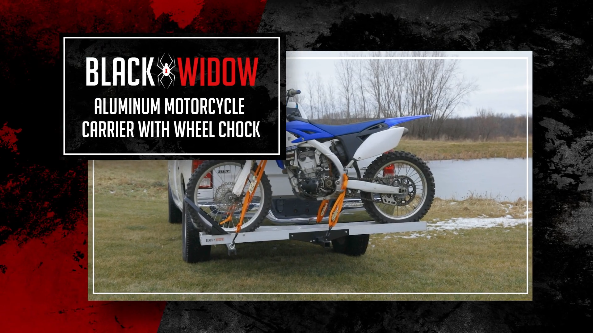 thumbnail video image 2 of Black Widow Aluminum Dirt Bike Carrier with Wheel Chock - 400 lb. Capacity, 2 of 7