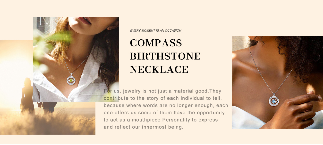 thumbnail video image 2 of Bestyle Women Compass Birthstone Necklace Yellow Peridot Pure 925 Sterling Silver Pendant Necklace Valentine's Day Gifts for Daughter Wife, August, 2 of 9