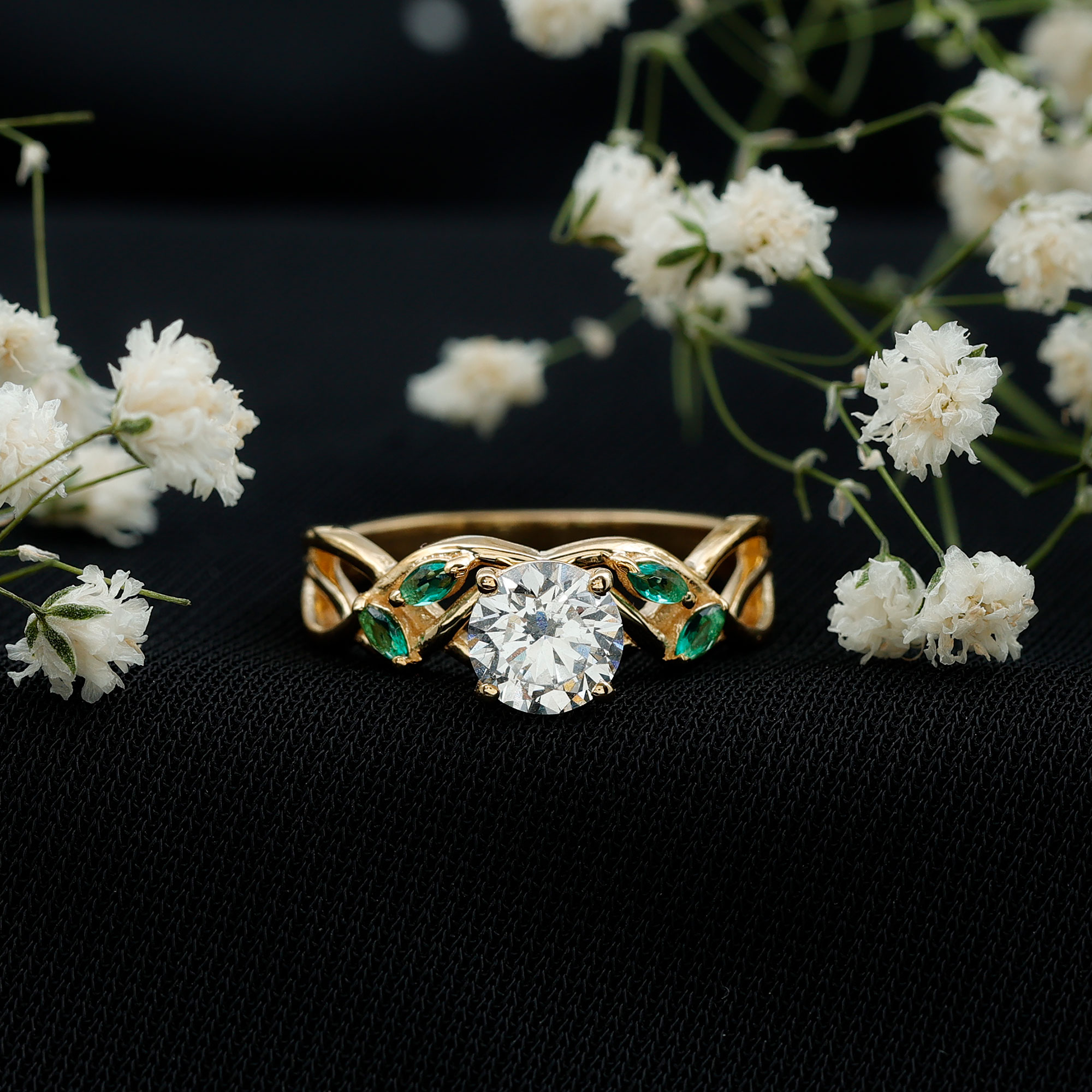 thumbnail video image 2 of Rosec Jewels Lab Diamond Engagement Ring with Emerald - 6 mm - Criss Cross Ring (EF-VS Quality), 18K White Gold, US 4.00, 2 of 8