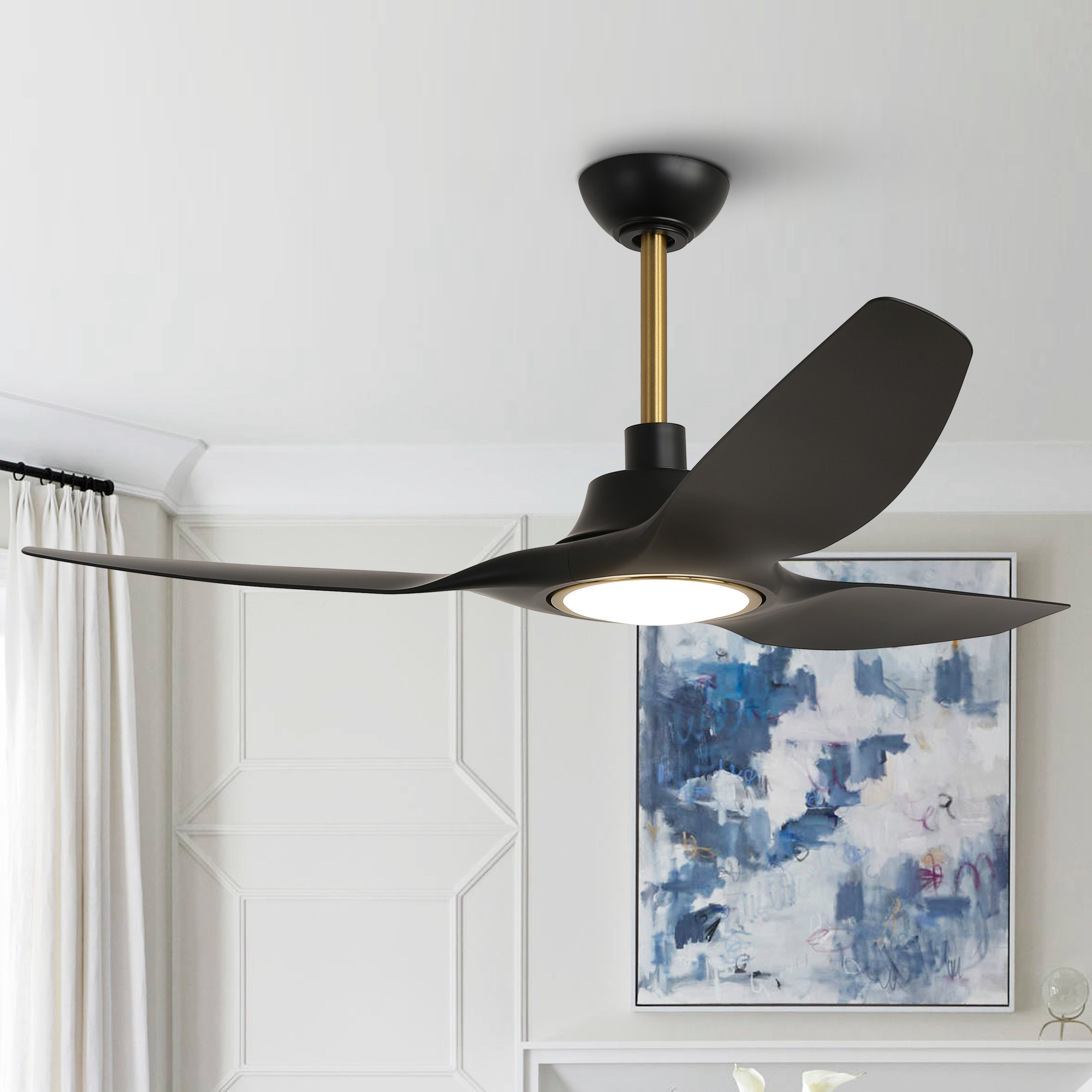 thumbnail video image 2 of Parrot Uncle Modern 52" Propeller Black LED Smart Ceiling Fan, Alexa, and App Control, 3-CCT Ceiling Fan, 2 of 12