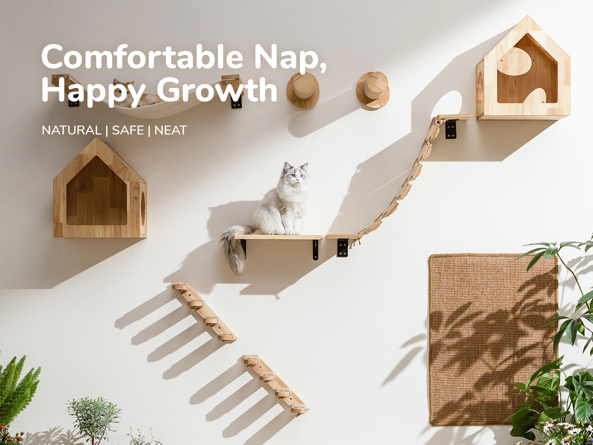 thumbnail video image 2 of FUKUMARU Cat Hammock, Cat Wall Shelf, Climbing, White, 2 of 7