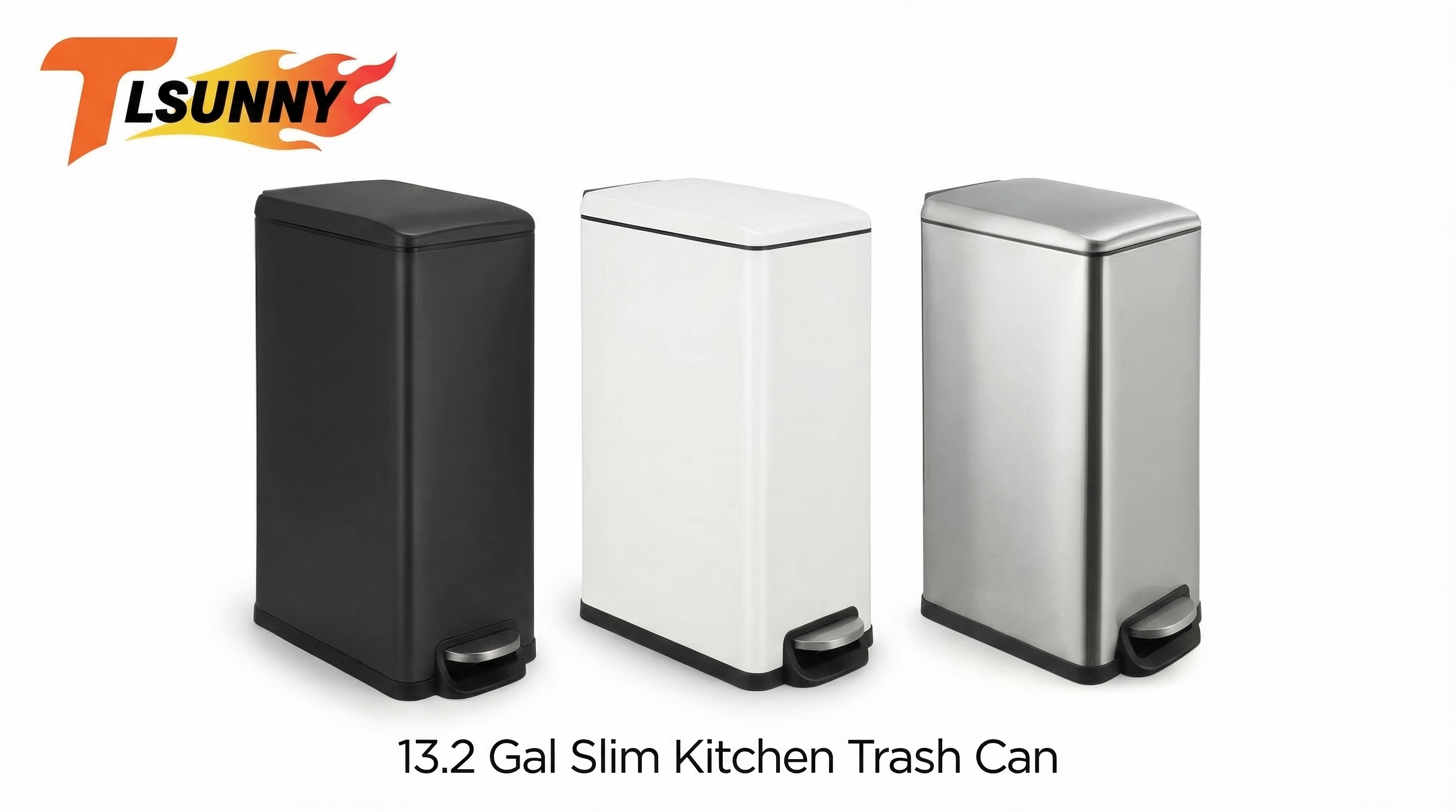 thumbnail video image 2 of TLSUNNY 13.2 Gal Stainless Steel Foot Pedal Trash Can, with Inner Bucket, Silent Trash Can, for Kitchen, Bathroom, 2 of 9