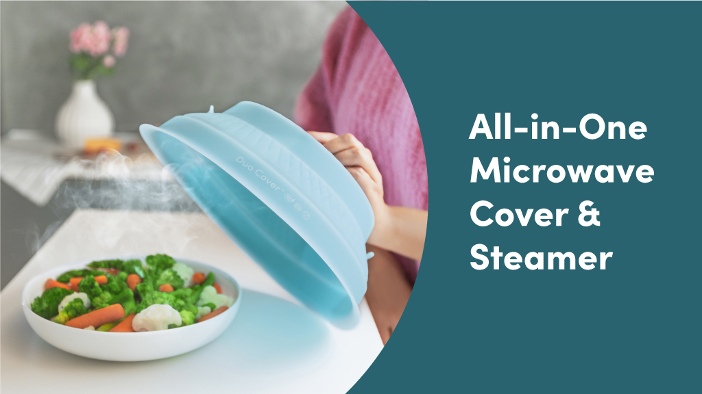 thumbnail video image 2 of Duo Cover 2.0: 3-in-1 Collapsible Microwave Splatter Cover with Hanging Rack | Plastic-Free, BPA-Free Silicone, Dishwasher-Safe Microwave Cover for Food | 11", 2 of 10
