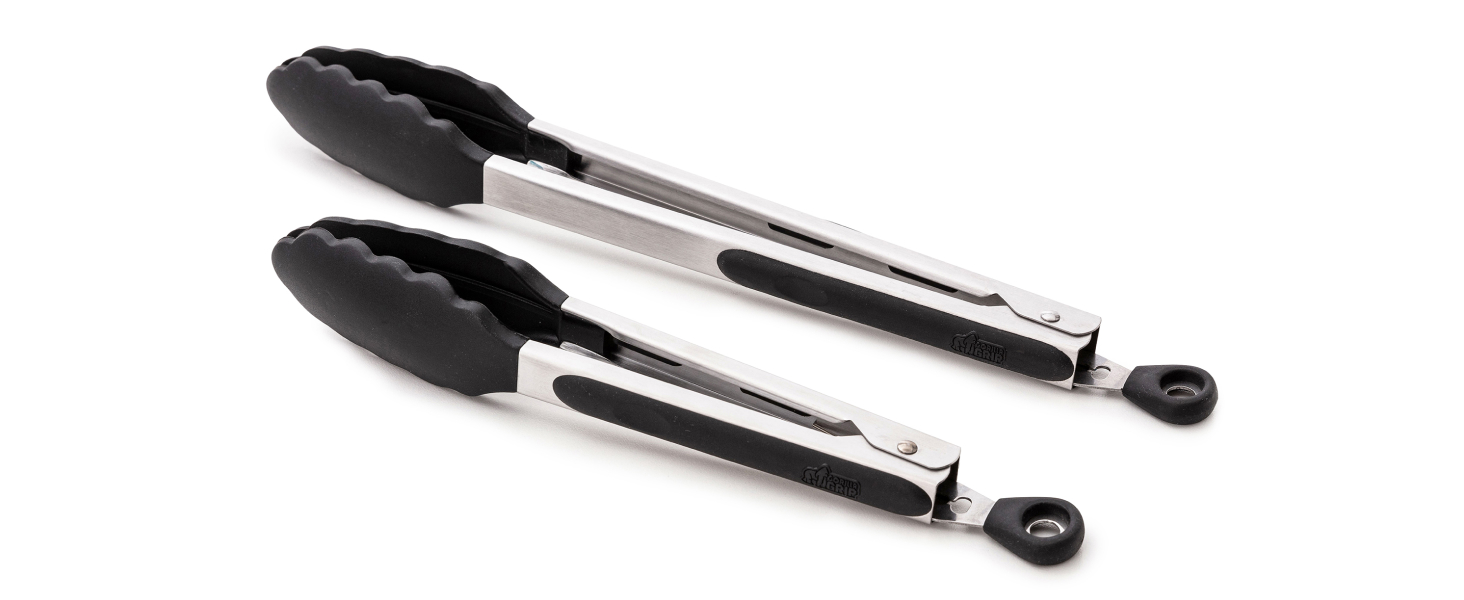 thumbnail video image 2 of GORILLA GRIP Set of 2 Stainless Steel Heat-Resistant Kitchen Tongs, 7 and 12 Inch, Mint, 2 of 10