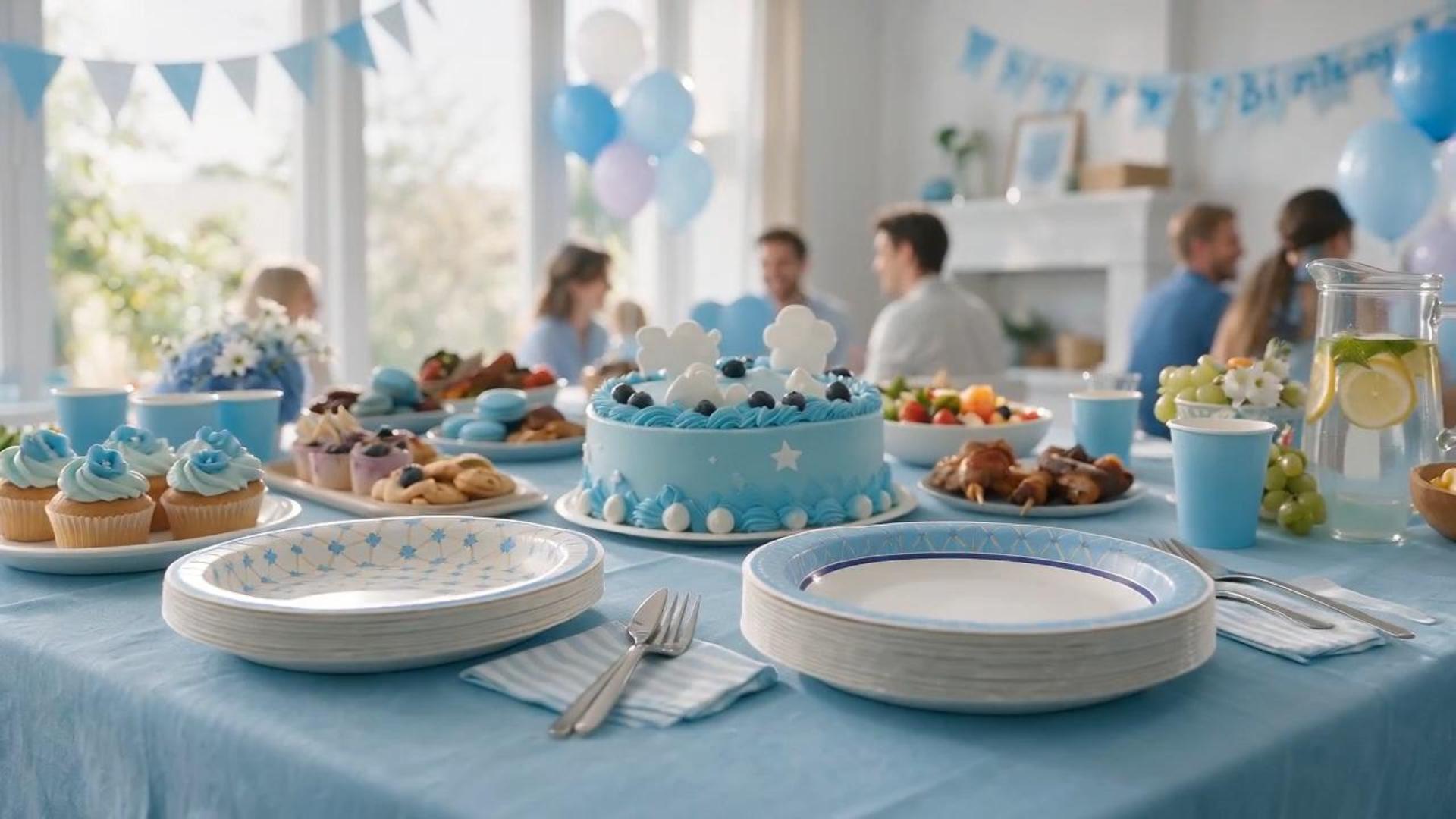 thumbnail video image 2 of DTFMZOV 50ct Blue Diamond Floral Paper Plates, 8.5" Decorative Cake Dessert Plates for Party, Baby Shower Birthday Tea Party, 2 of 10