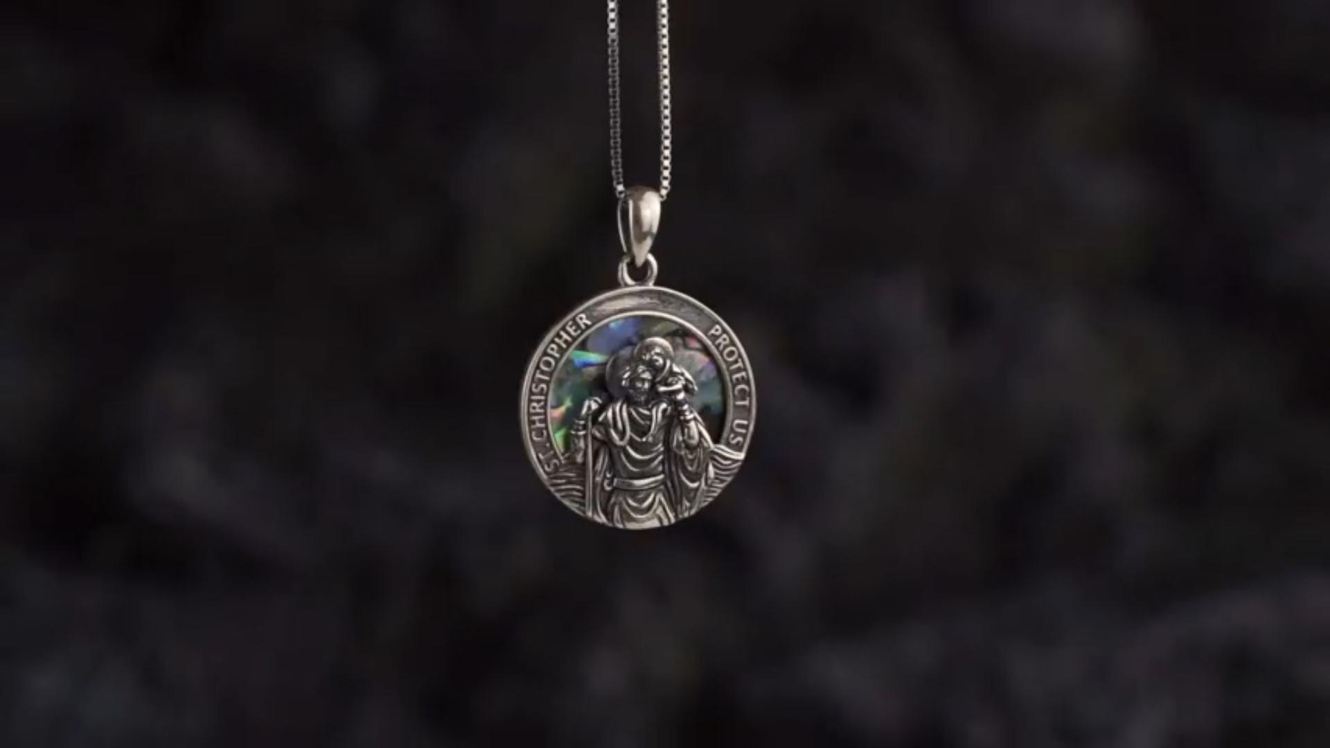 thumbnail video image 2 of Coachuhhar St Christopher Necklace for Men Women 925 Sterling Silver Round Medal Saint Christopher Pendant Necklace Protection Medallion Necklace Catholic Jewelry with 20"+2" Chain, 2 of 7