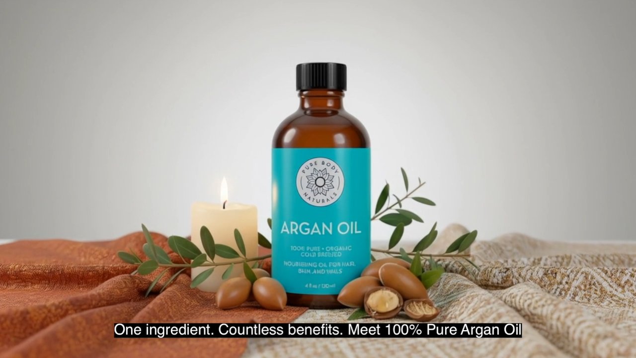 thumbnail video image 2 of Pure Body Naturals Argan Oil for Skin, Face, and Hair - Cold Pressed, Light and Non-Greasy, 4 fl oz, 2 of 9