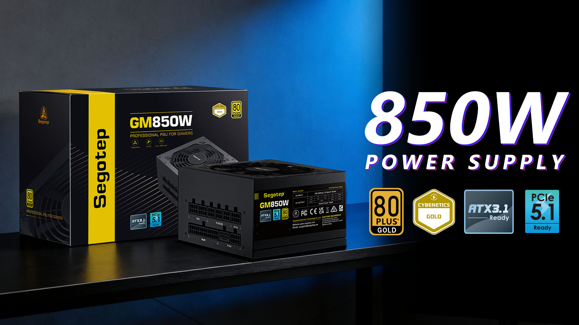 thumbnail video image 2 of Segotep 850W Fully-Modular Gaming Power Supply 80 Plus Gold Certified PSU with Silent 140mm Fan, 2 of 8