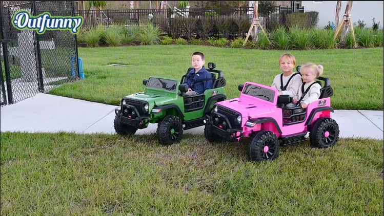 thumbnail video image 2 of Outfunny 12V Kids Ride on Toys, 2 Seater Electric Ride on Truck Car for Big Kids with Remote, Bluetooth - Black, 2 of 10